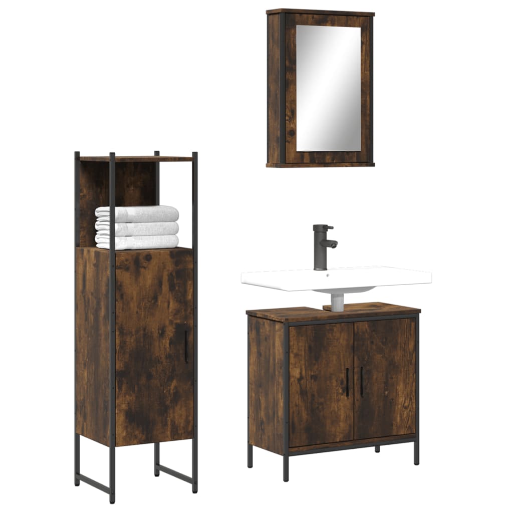 Conjunto de muebles de baño 3 piezas roble ahumado