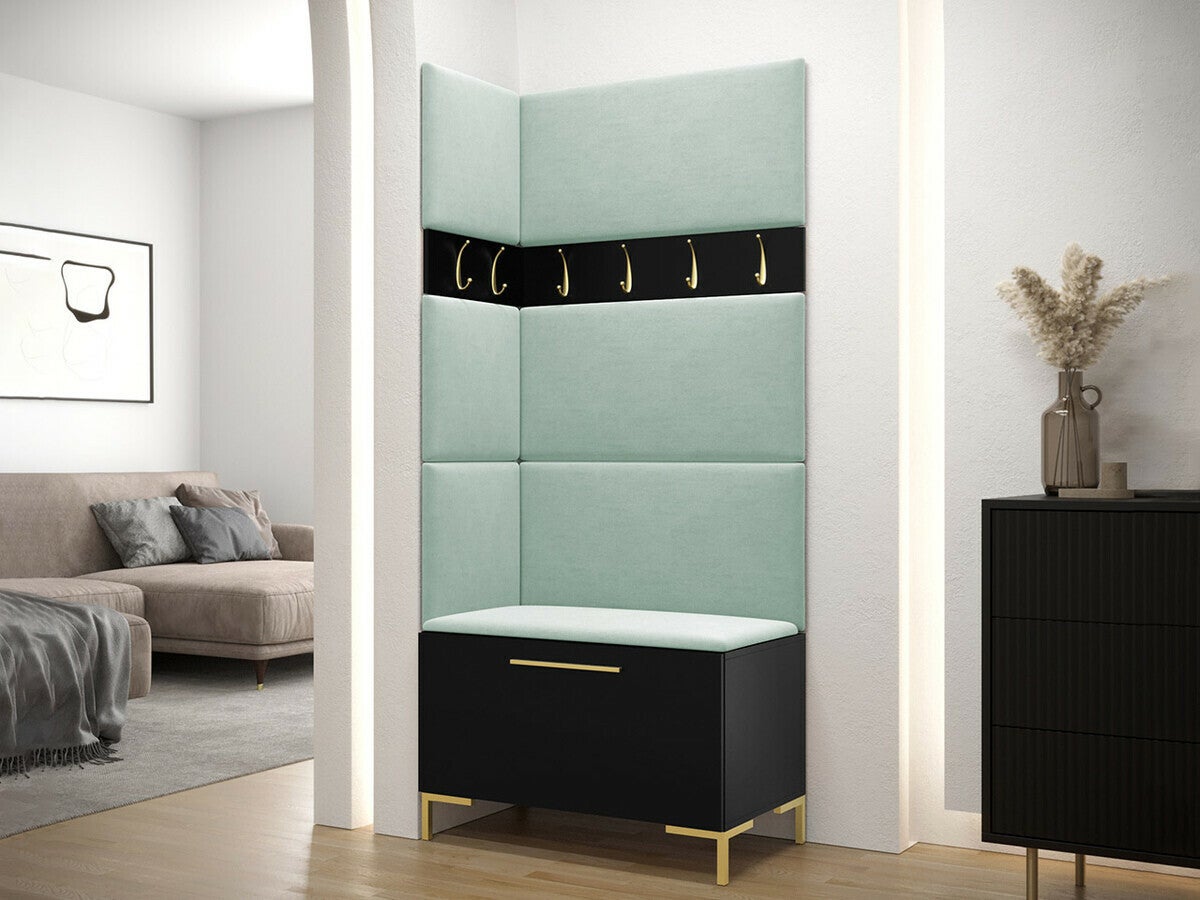 Conjunto para corredor Tivsoa 103, 196x84x46cm, Preto, Placa de aglomerado laminado, Tecido, Colocado, Montado nas parede - 2