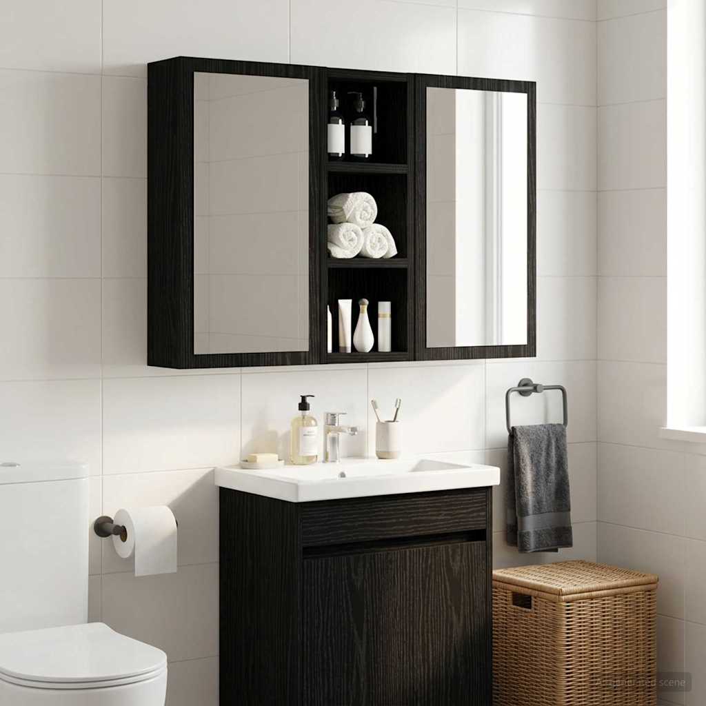 Armoire de salle de bain étroite avec roulettes chêne marron