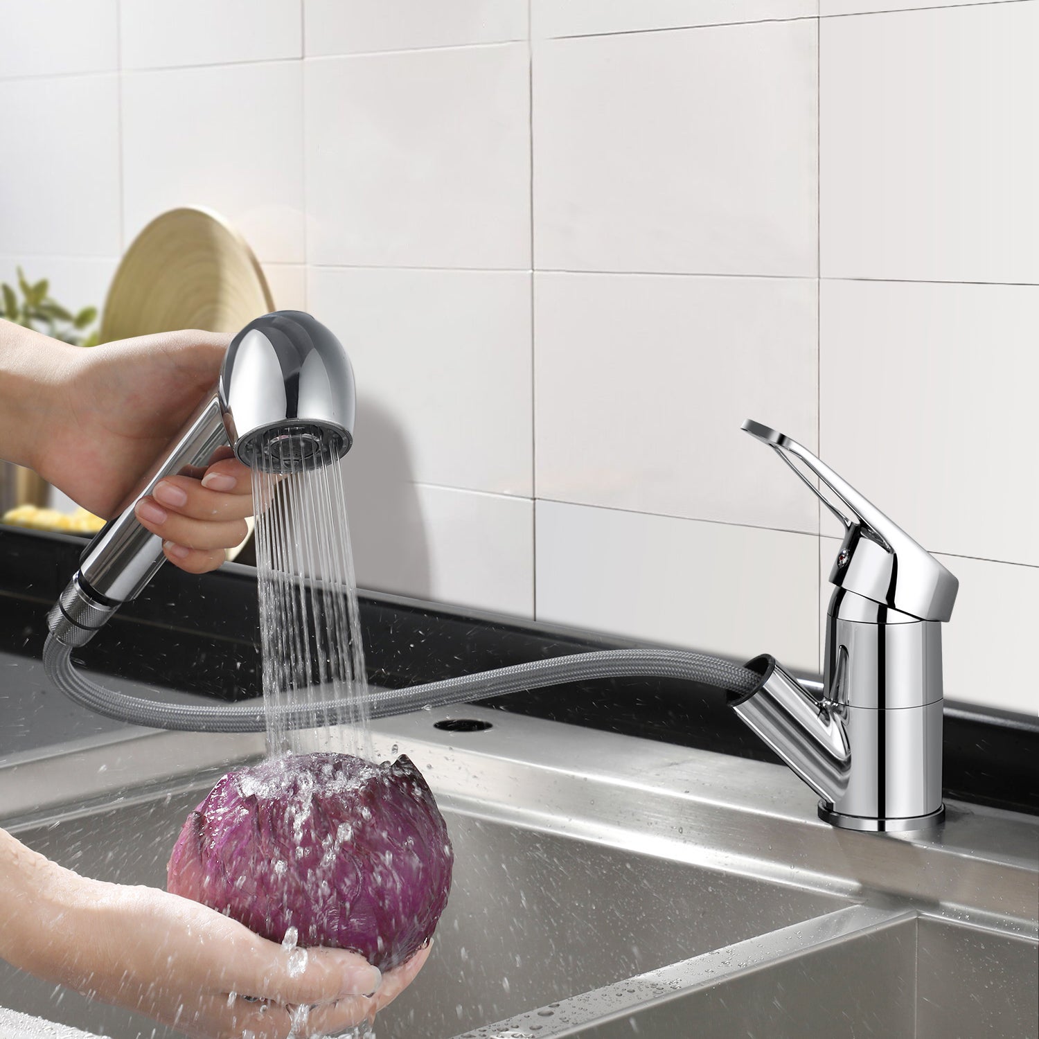 LOVHAUS Wyciągana Bateria Kuchenna, Bateria Wysokociśnieniowa Obrotowa 360°, Bateria Kuchenna z 2 Trybami Natrysku