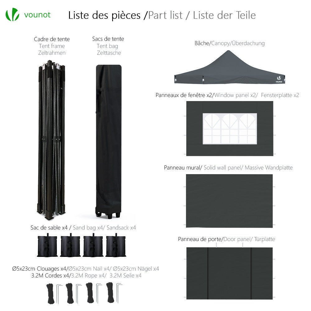 VOUNOT Gazebo Pieghevole 3x6m - Con 6 Pareti, Impermeabile, Per Giardino E Feste, Nero - Foto 11
