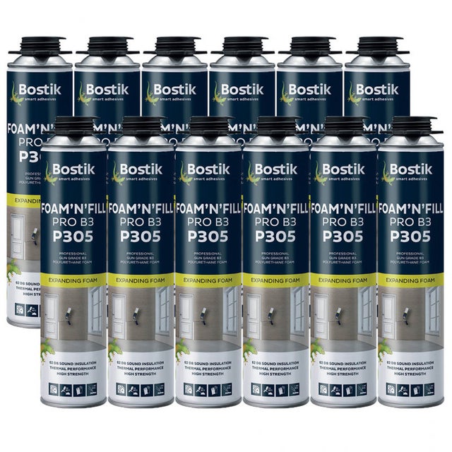 Lot de 12 Mousses expansives PU pistolable P305 Foam'n'Fill Pro B3 750ml BOSTIK