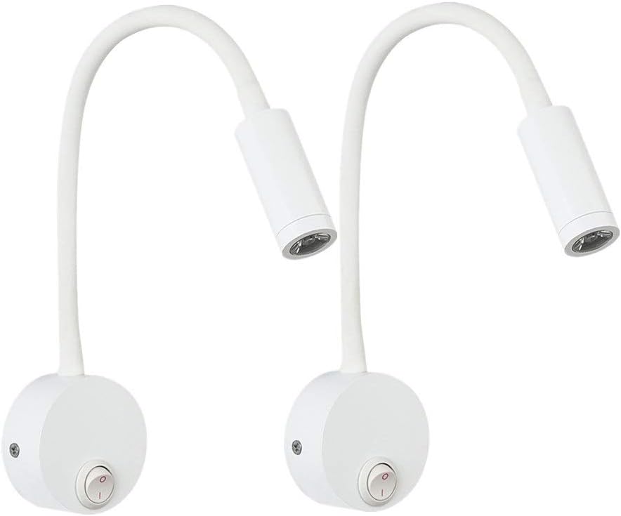 2-częściowa lampa ścienna LED do czytania w kolorze białym, lampa biurkowa z ciepłym białym światłem, konstrukcja chroniąca oczy, lampka nocna z przeł