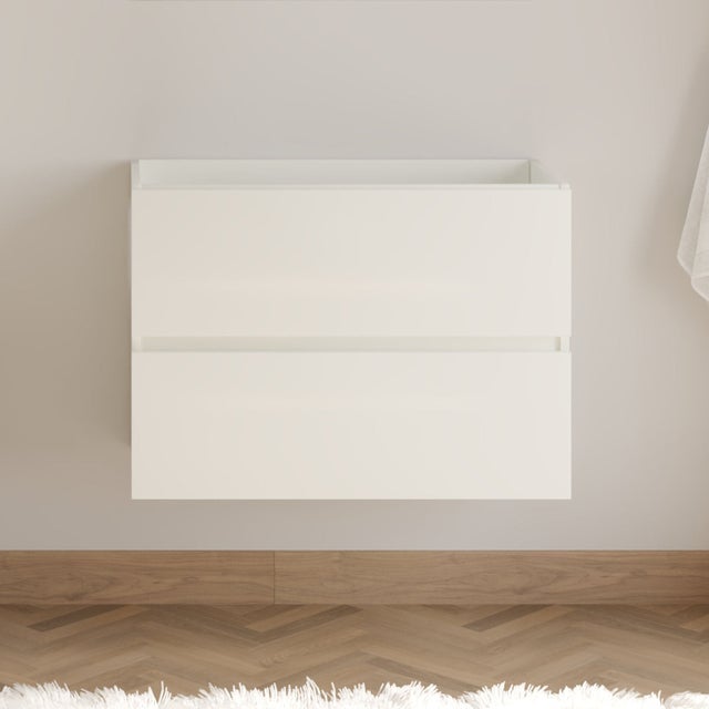 Meuble sous vasque seul, 2 tiroirs, 60cm, pour simple vasque - blanc brillant - IDA