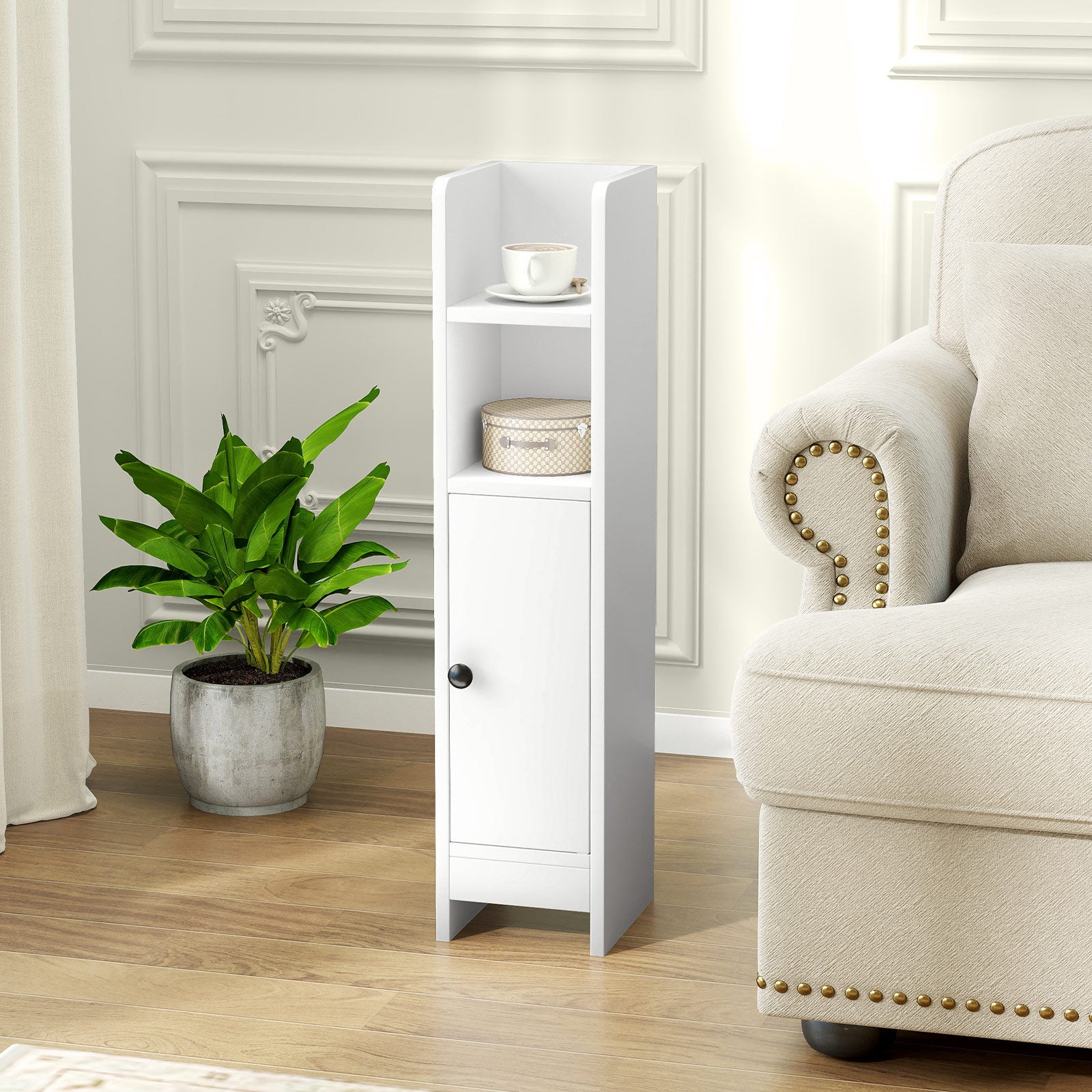 Colonne de Salle de Bain, Petit Armoire d'angle Etroit pour Papier Toilette avec Porte & Étagère Réglable, Gain de Place, 20 x 18 x 80 cm, Blanc - 9
