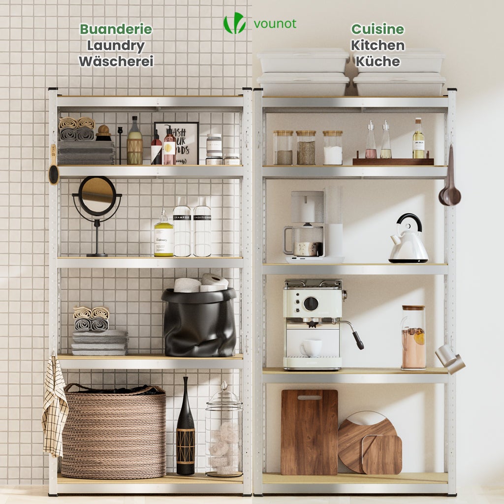 Lot de 2 étagères métalliques charge lourde 875kg - 90x40x180cm - 5 tablettes réglables - rayonnage robuste VOUNOT® - 7