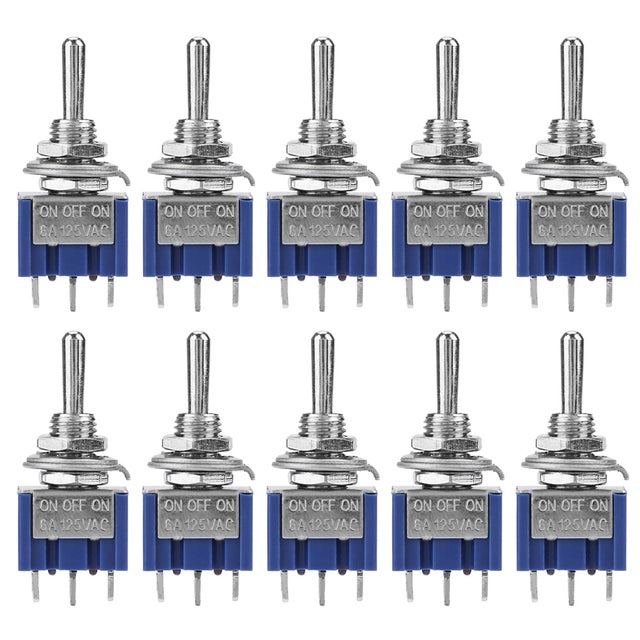 Interrupteur à bascule en marche, interrupteur à 3 broches durable SPDT Compact stable pour l'automobile de contrôle industriel 10pcs 6A, 125VAC