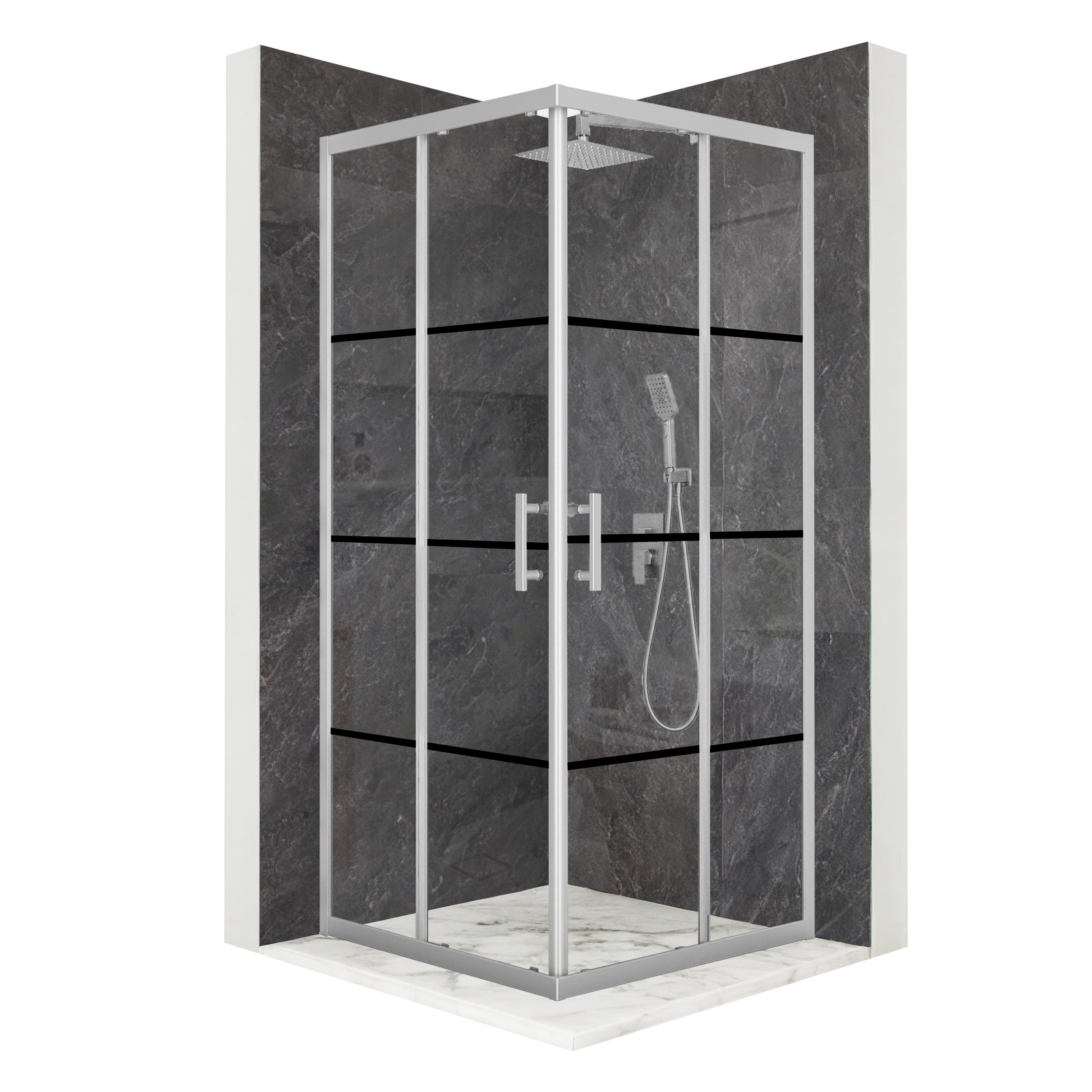 Kabina prysznicowa kwadratowa drzwi przesuwne srebrna 90x90cm szkło 6mm + powłoka