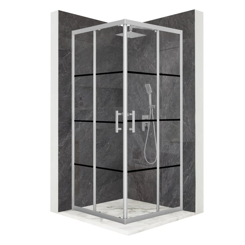 Kabina prysznicowa kwadratowa drzwi przesuwne srebrna 90x90cm szkło 6mm + powłoka