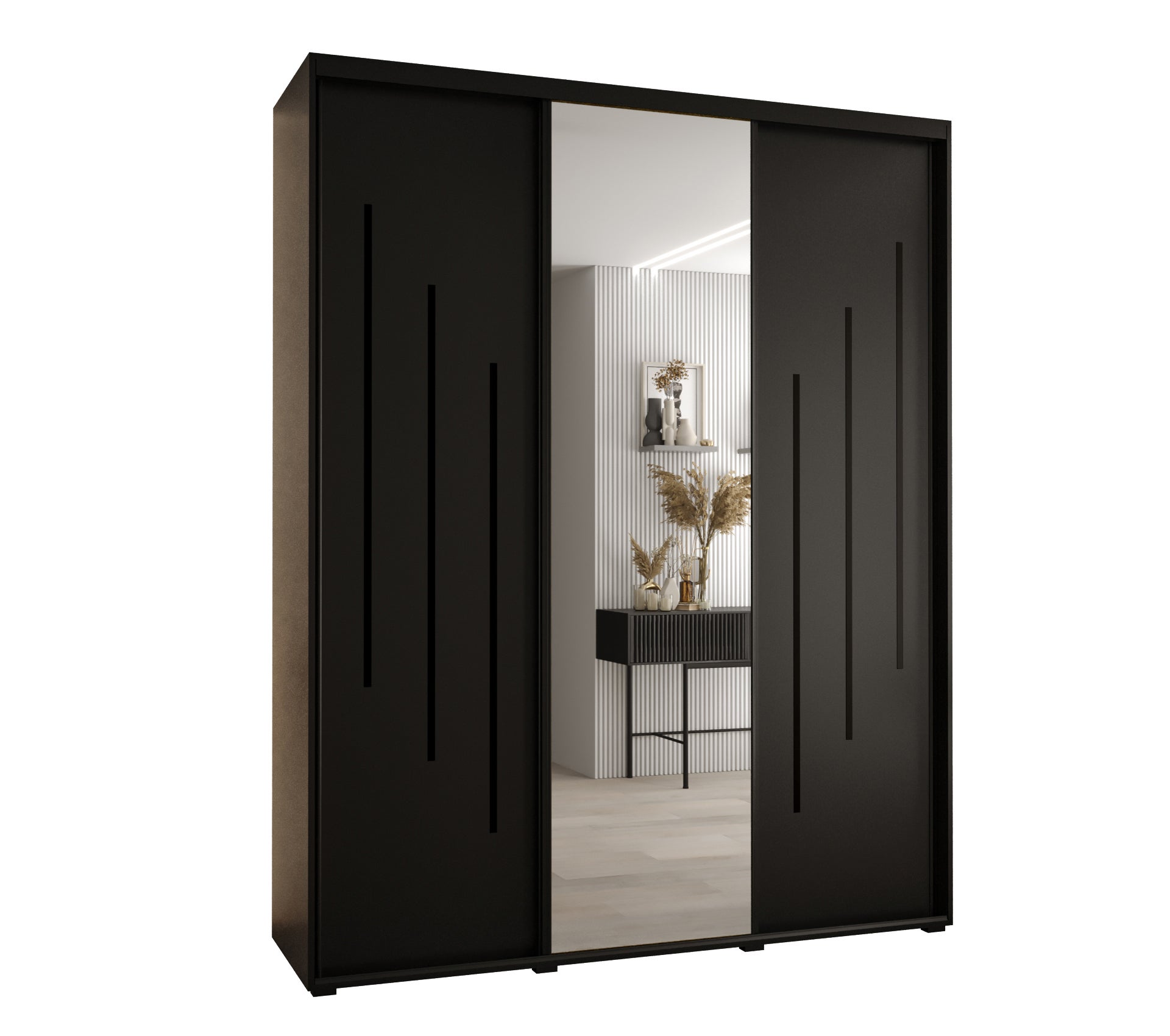 Szafa przesuwna z lustrem wysoka Davos 9 200 x 60 x 235,2 cm czarny + czarny + u. czarny - Abiks Meble