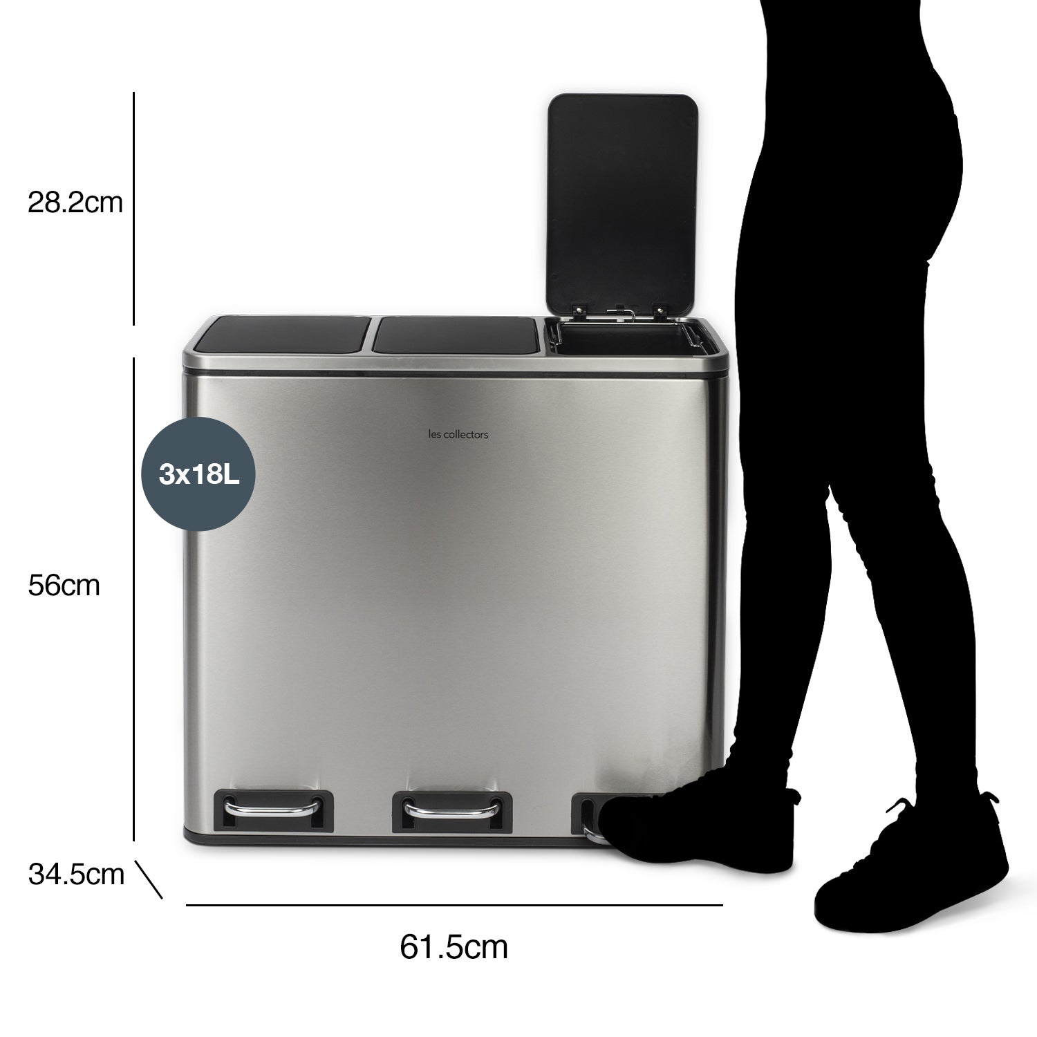 Les Collectors N°982, Spazzatura a Pedale per Racconta Differenziata, Inox Spazzolato,3x18L, Resistente, 3 Contenitori Rimovibili, Chiusura Silenzios - 4