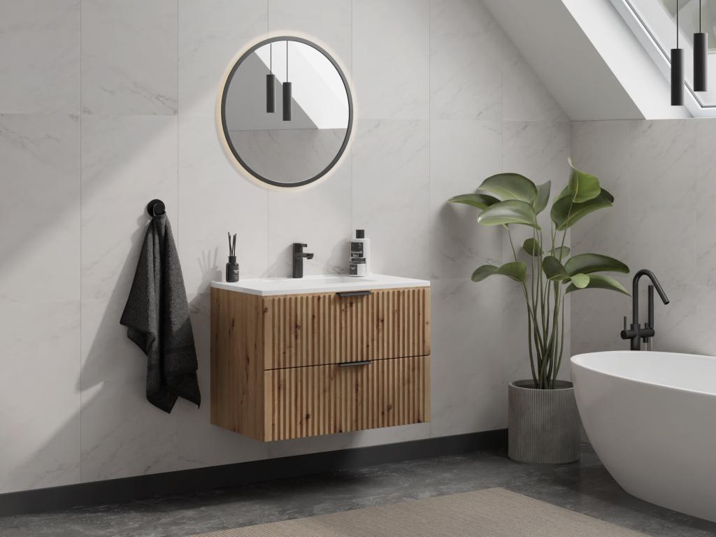 Meuble de salle de bain suspendu strié avec vasque à encastrer