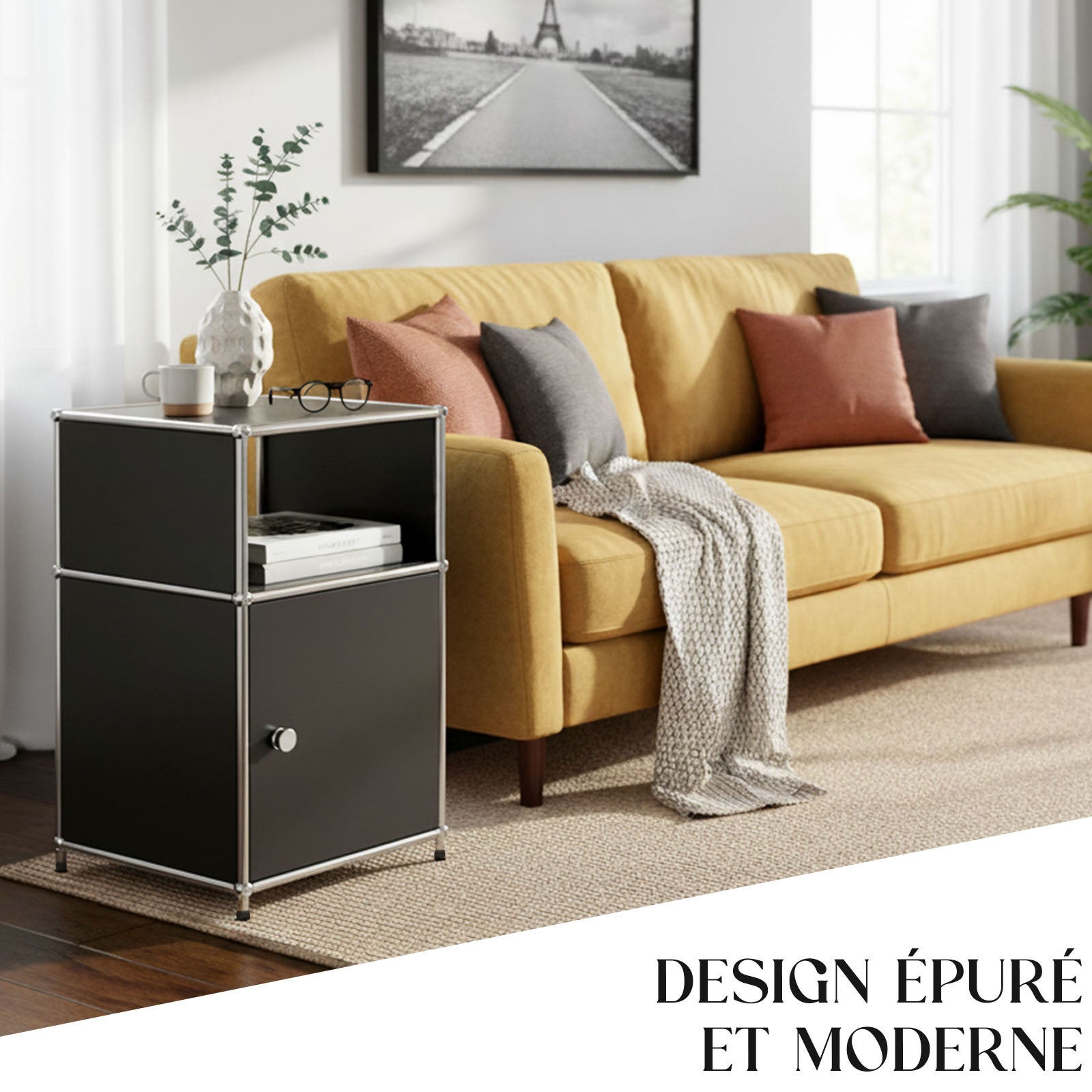 Étagère métal chromé design épuré, Concept Epuré MK-040 : 3 étages, 40 x 40 x 65 cm, Noir - 7