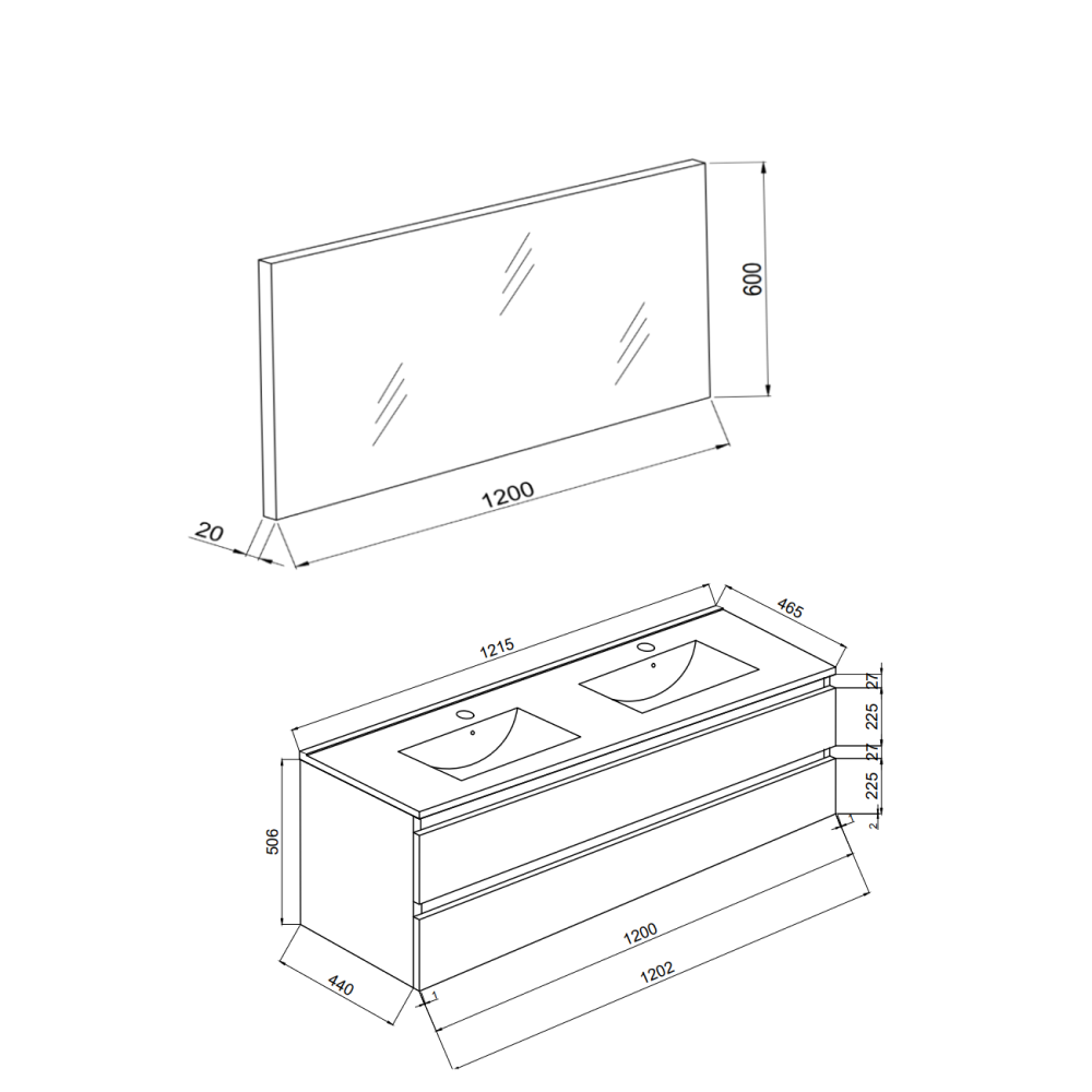 Meuble salle de bain 120 cmblanc effet bois avec double vasque | Berlin - 7