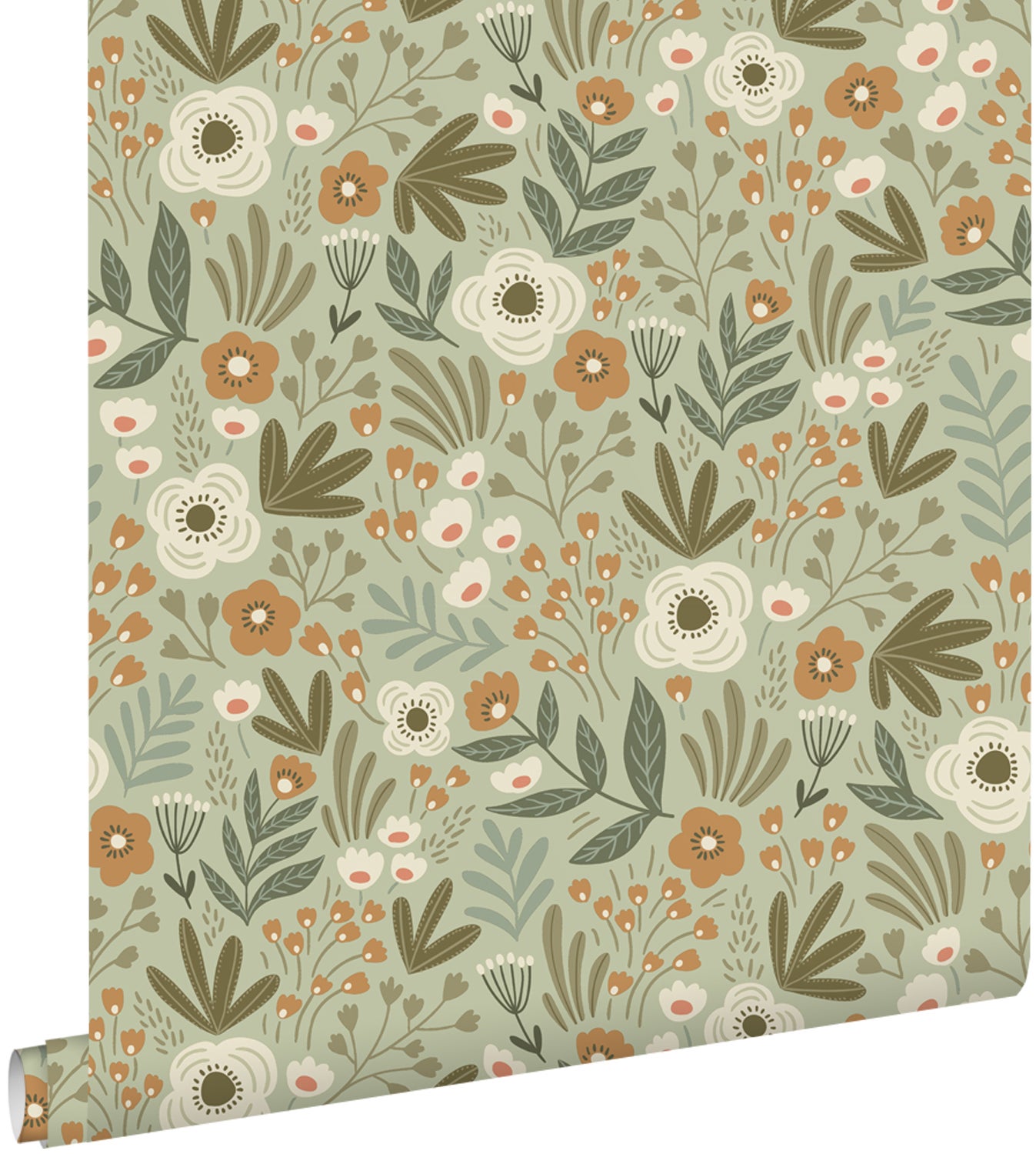 Tapeta kwiaty szaro zielonym - 50 x 900 cm - ESTAHOME