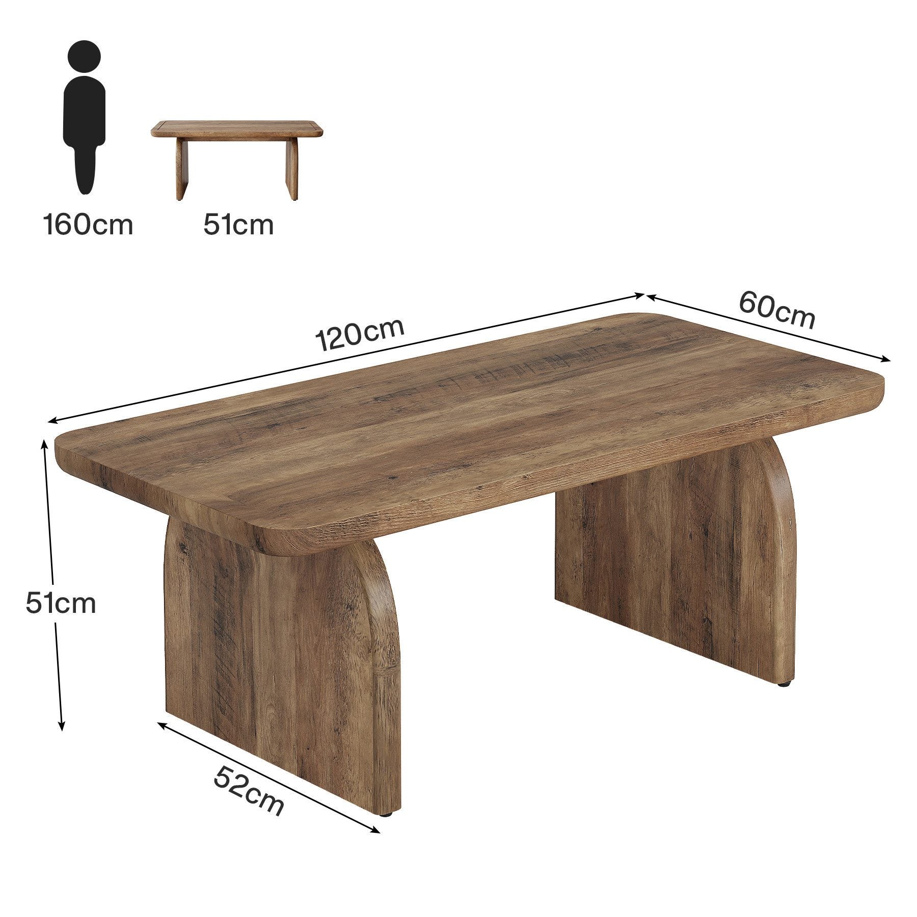 Tribesigns 120 cm Table basse rectangulaire , style fermier en bois avec base stable et coins arrondis, brun rustique, facile à monter - 9