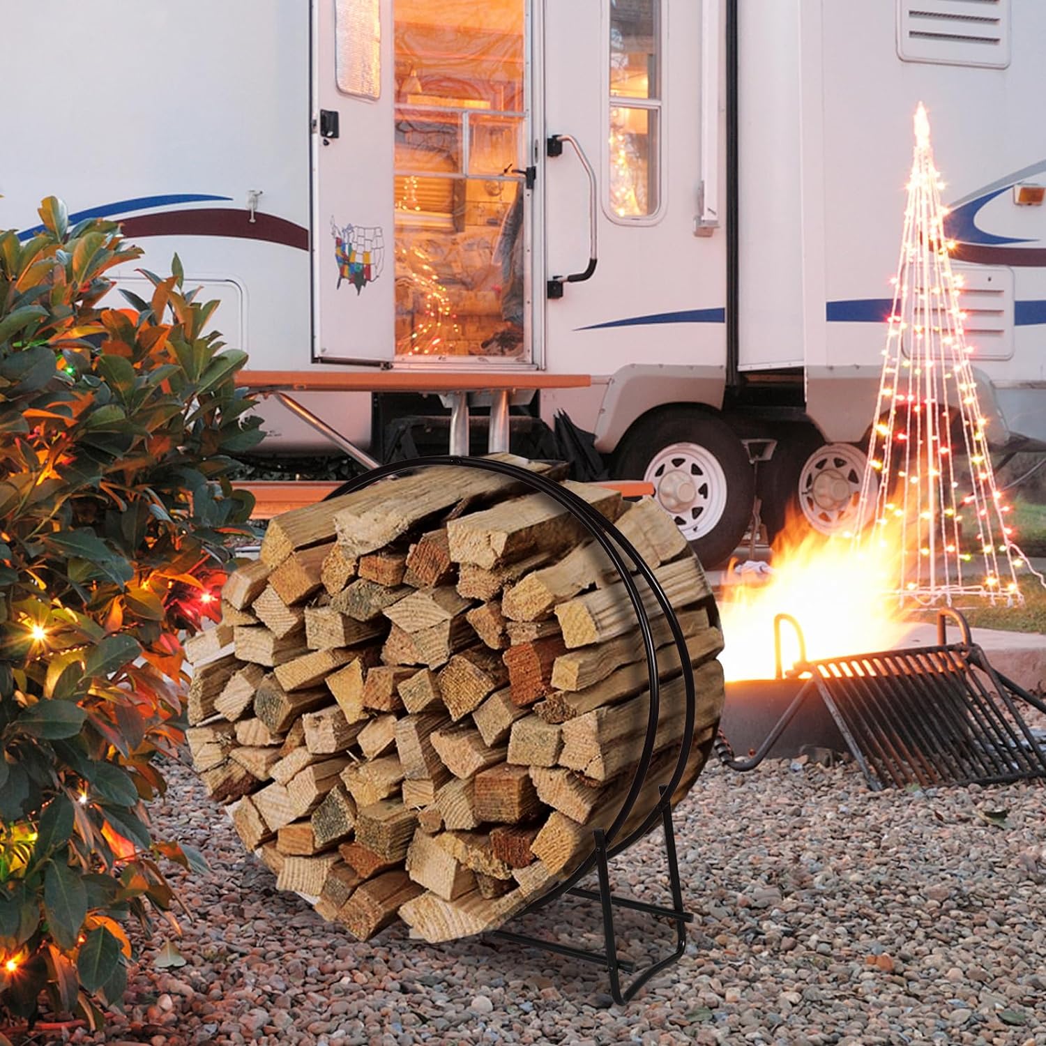 Portalegna da Interno ed Esterno, Porta Legna per Camino in Acciaio Resistente, Portalegna da Ardere per Caminetto e Braciere, Portata 200 kg - 8