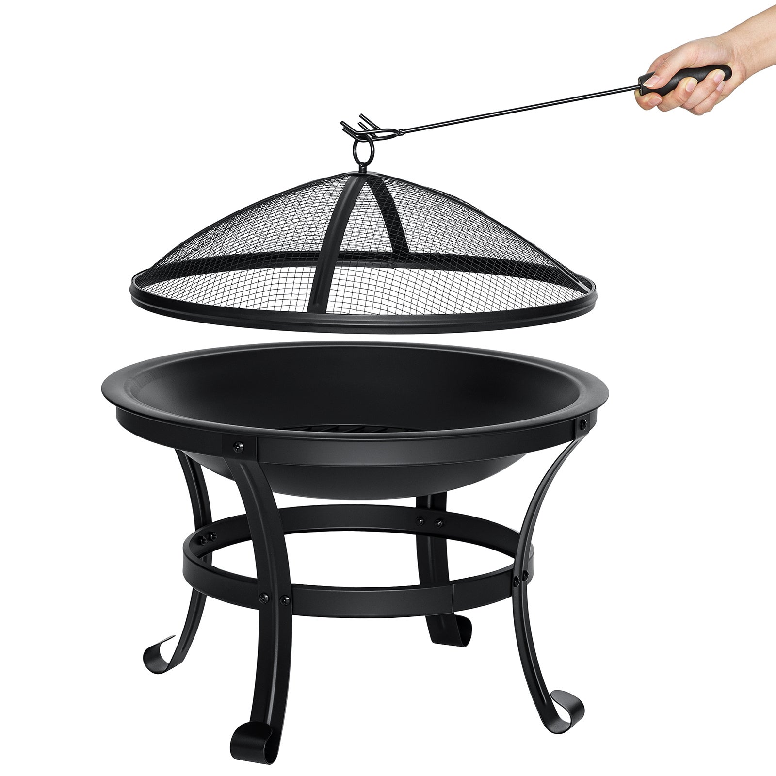 Fogueira exterior de 56 cm com tampa, pequena fogueira de liga de aço para jardim, varanda, pátio, parque de campismo e churrasco. - 4