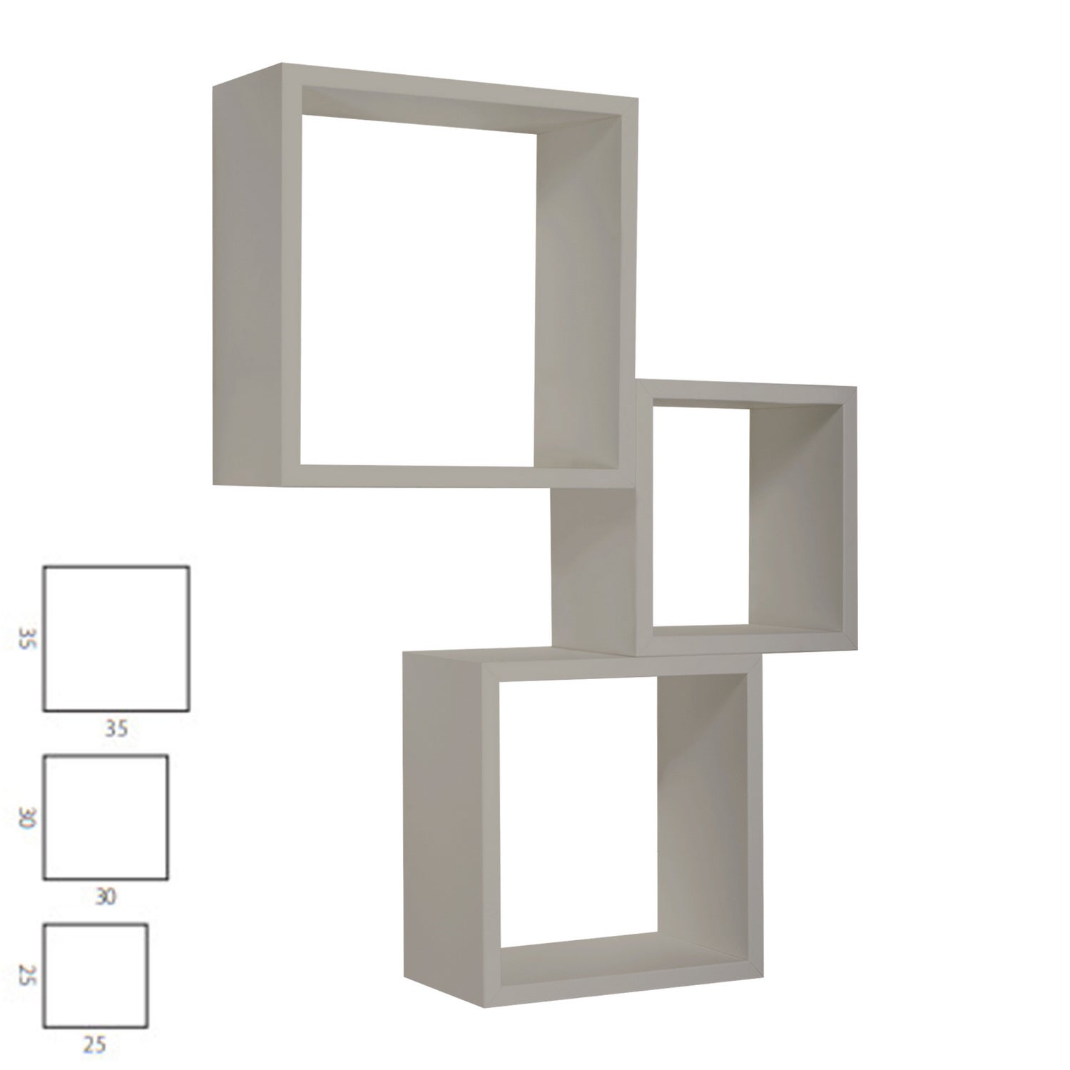 Ensemble de 3 étagères murales, cubes décoratifs, étagères cubiques, cubes muraux, brun taupe, 35x35, 30x30 et 25x25 cm de profondeur 15,5 cm - 7