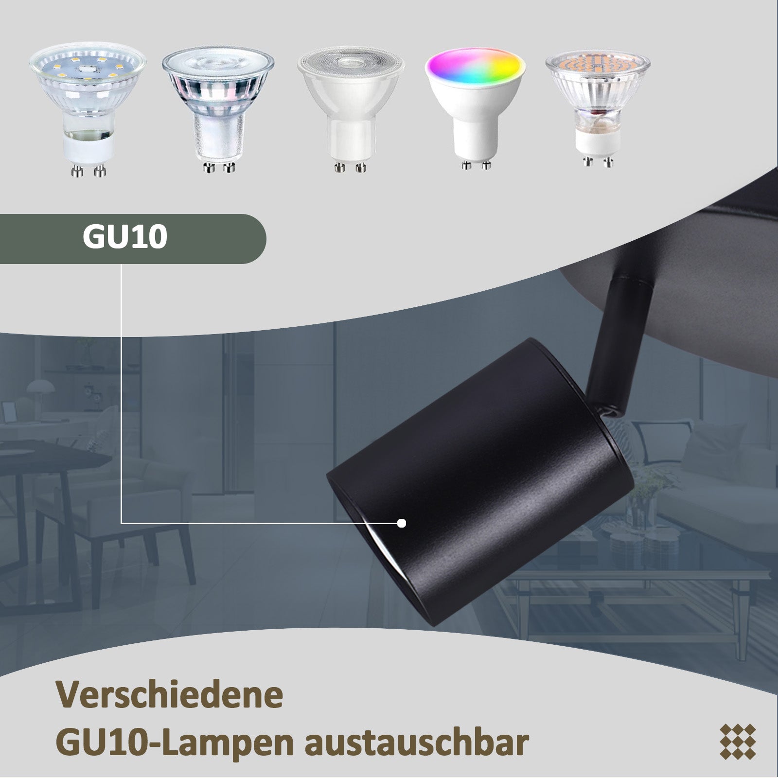 NETTLIFE Foco de techo LED Lámpara de techo con 2 lámparas GU10 negras orientable 330° redondo moderno - 3