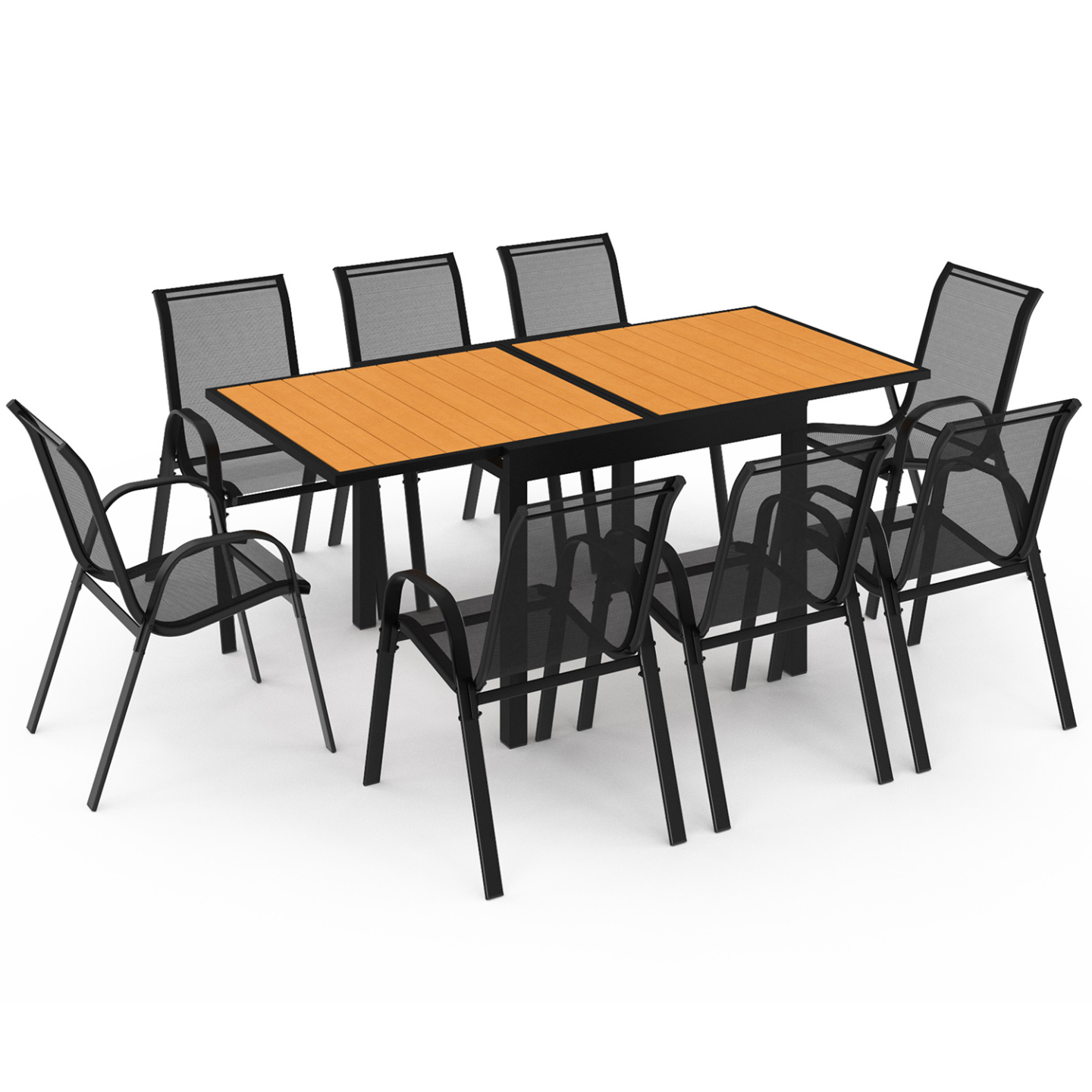 Salon de jardin POLY table extensible 90-180 CM et 8 chaises bois et noir - 2