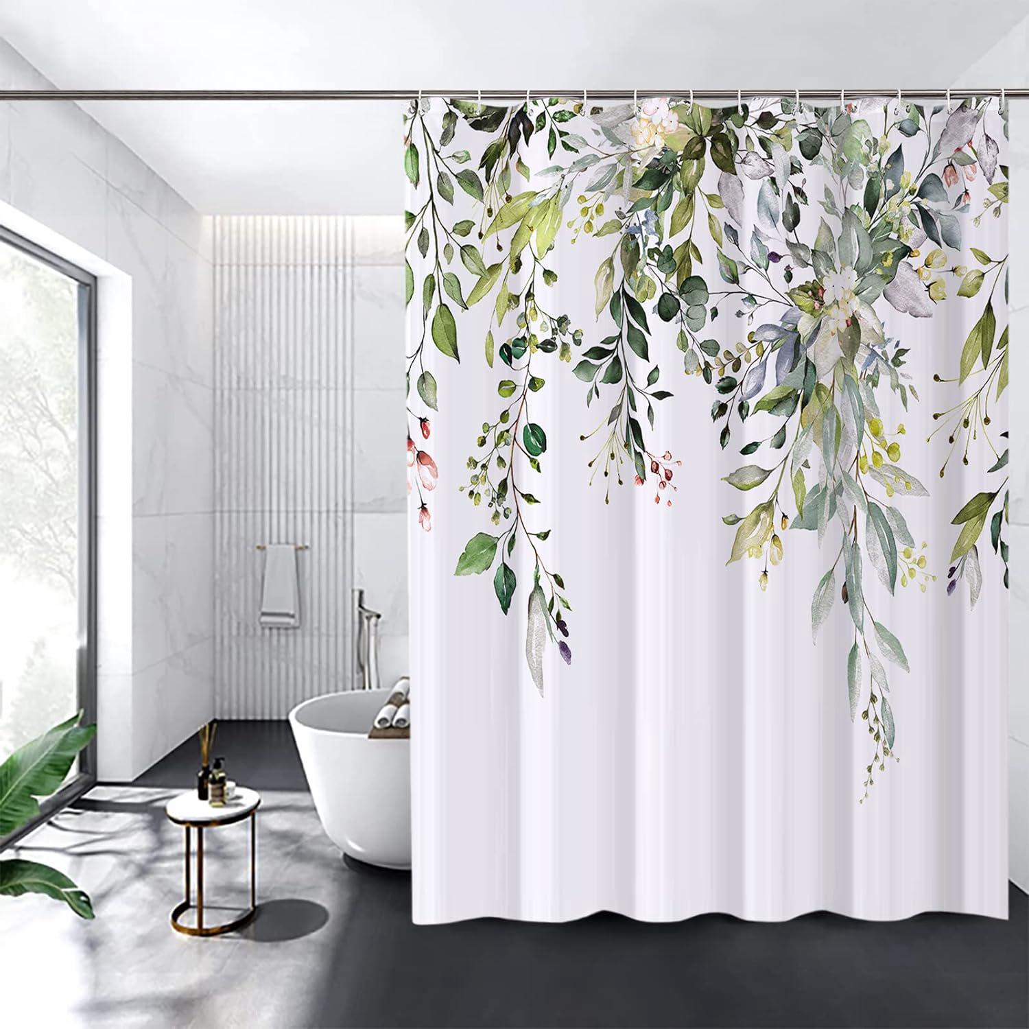 Rideau De Douche Floral Avec 12 Crochets, Rideaux De Douche En Polysilicium Impermable Lavable Machine Schage Rapide 180x180cm Bleu 93419806