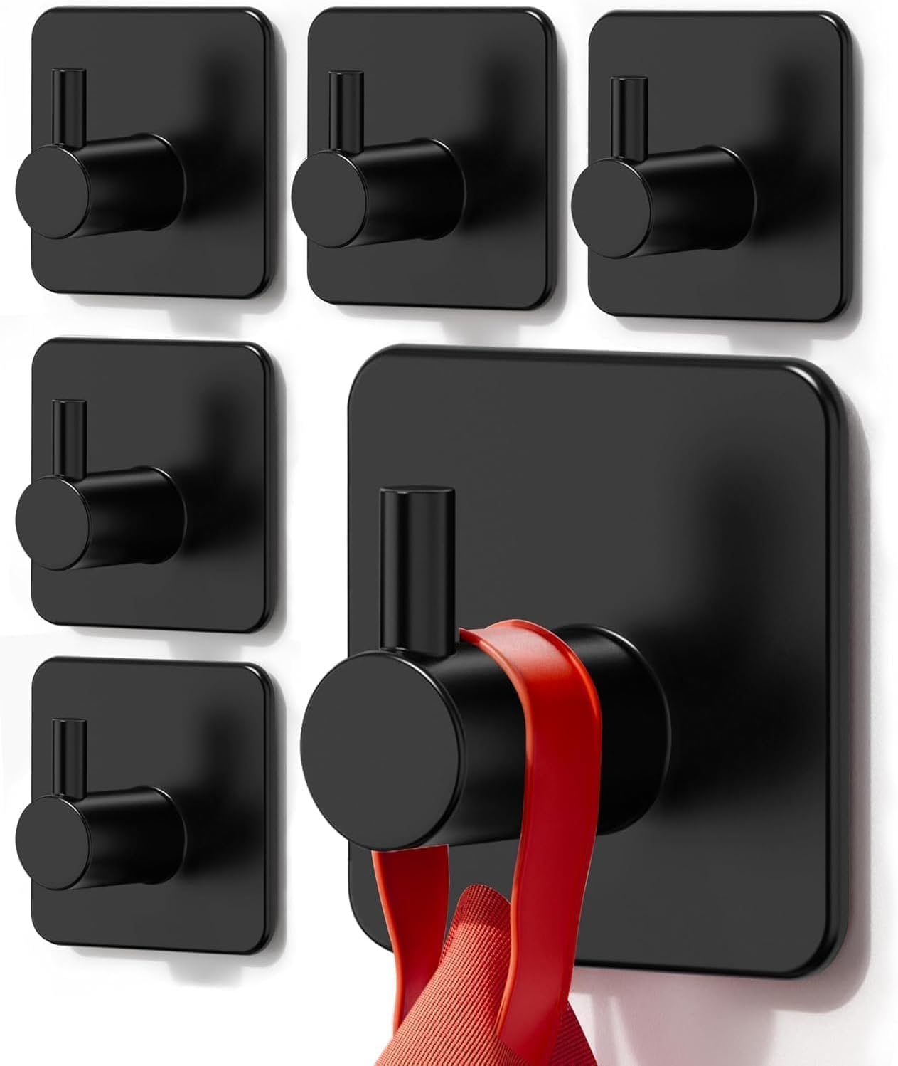 Haczyki ścienne samoprzylepne, odpowiednie do łazienki i kuchni, bez konieczności wiercenia, czarne (opakowanie 6 szt.)