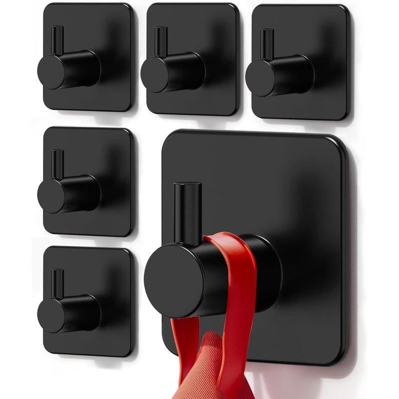 Haczyki ścienne samoprzylepne, odpowiednie do łazienki i kuchni, bez konieczności wiercenia, czarne (opakowanie 6 szt.)