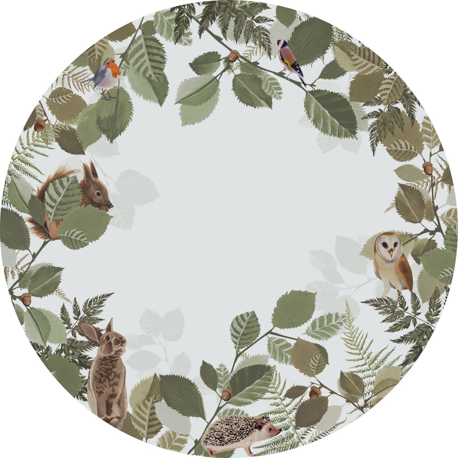 Mural redondo autoadhesivo animales del bosque verde y marrón - ø 70 cm - estahome