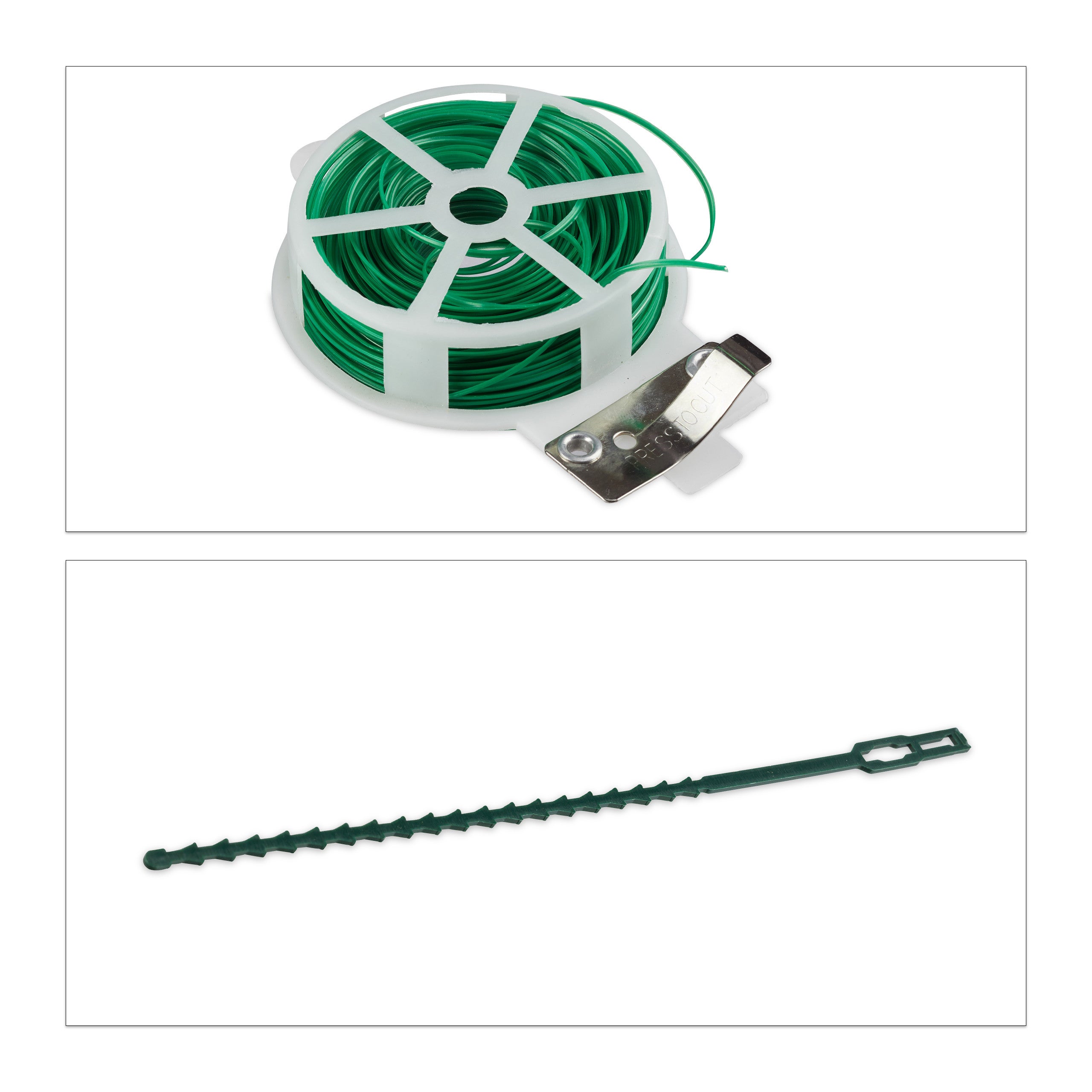 Set d’attache plantes set de 550 pièces. Clips stables, fils fournis le cutter, tuteur roses, tomates, vert, Relaxdays - 8