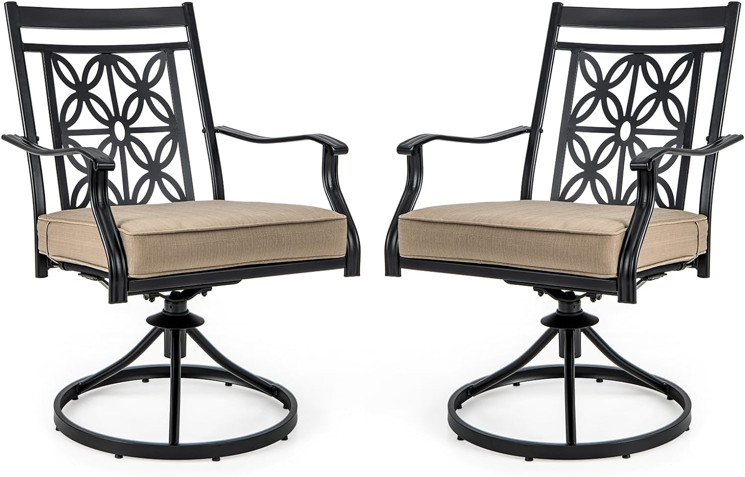 Krzesła ogrodowe obracane o 360°, zestaw 2 krzeseł tarasowych z miękkimi poduszkami, duże krzesła balkonowe do ogrodu, na podwórko, balkon