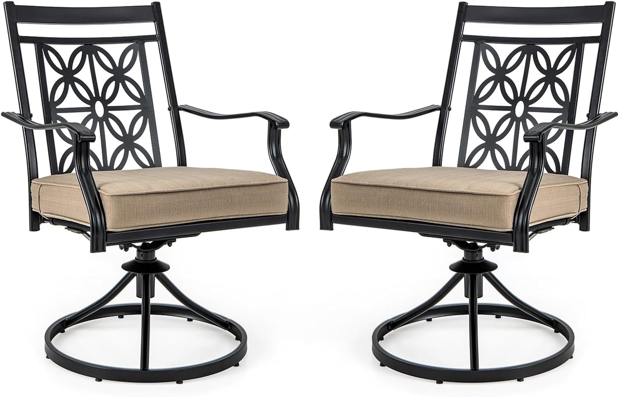 Krzesła ogrodowe obracane o 360°, zestaw 2 krzeseł tarasowych z miękkimi poduszkami, duże krzesła balkonowe do ogrodu, na podwórko, balkon