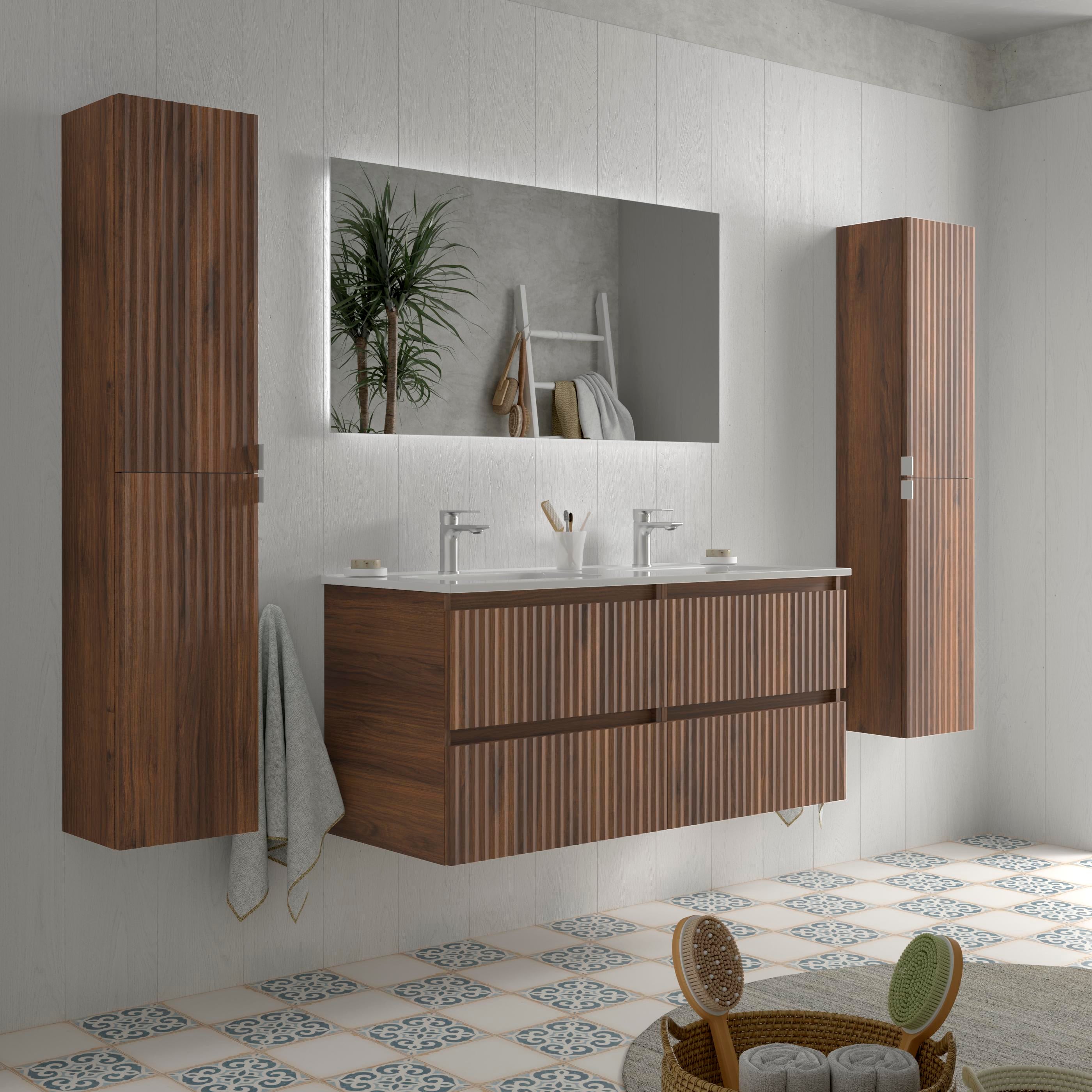 Móvel de casa de banho KIRA Nogueira 120cm 4 gavetas lavatório 2 cubas Porcelana - 2