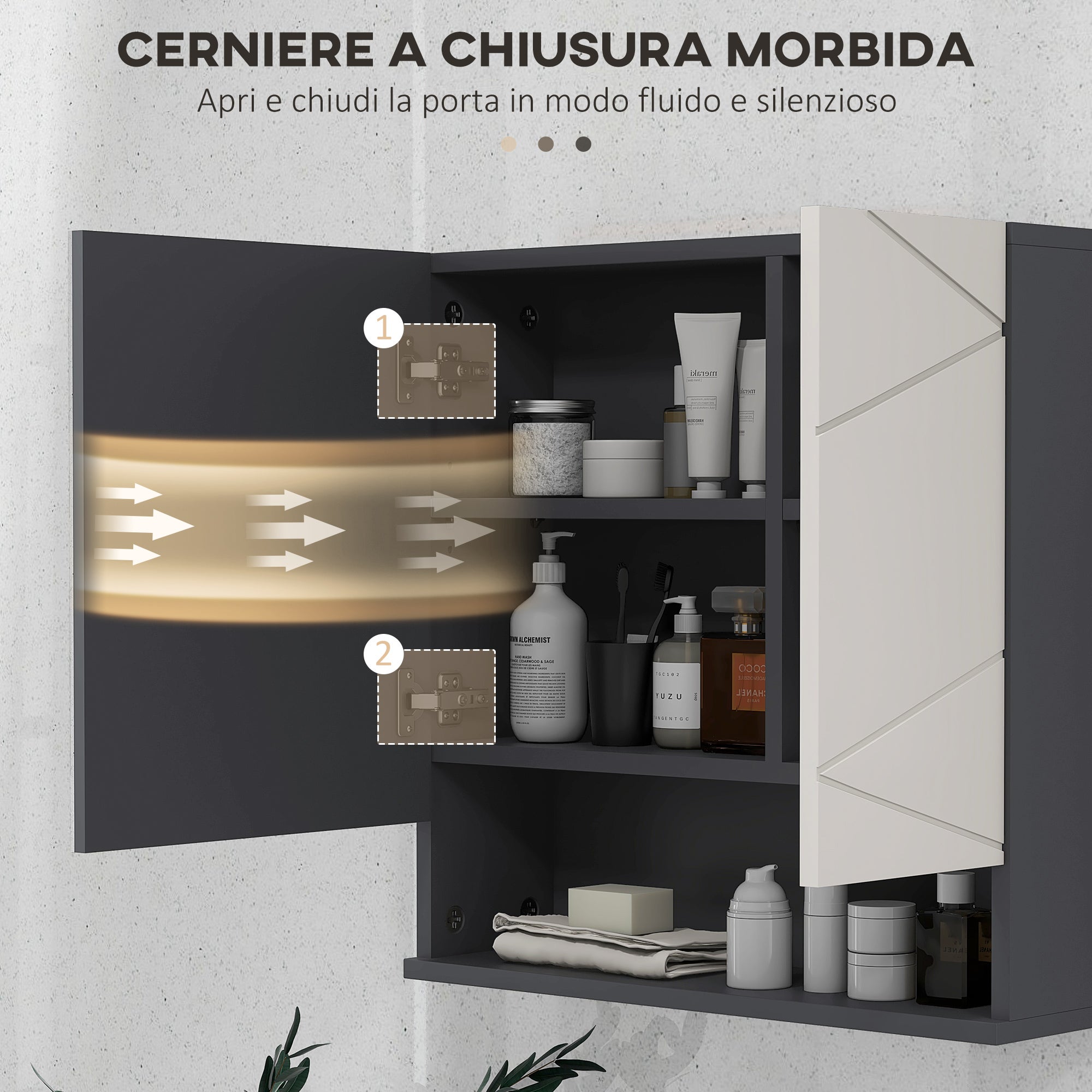 kleankin Armadietto con Specchiera Bagno a 2 Ante e Mensole Regolabili in Legno, 55x17x55cm, Grigio - 7