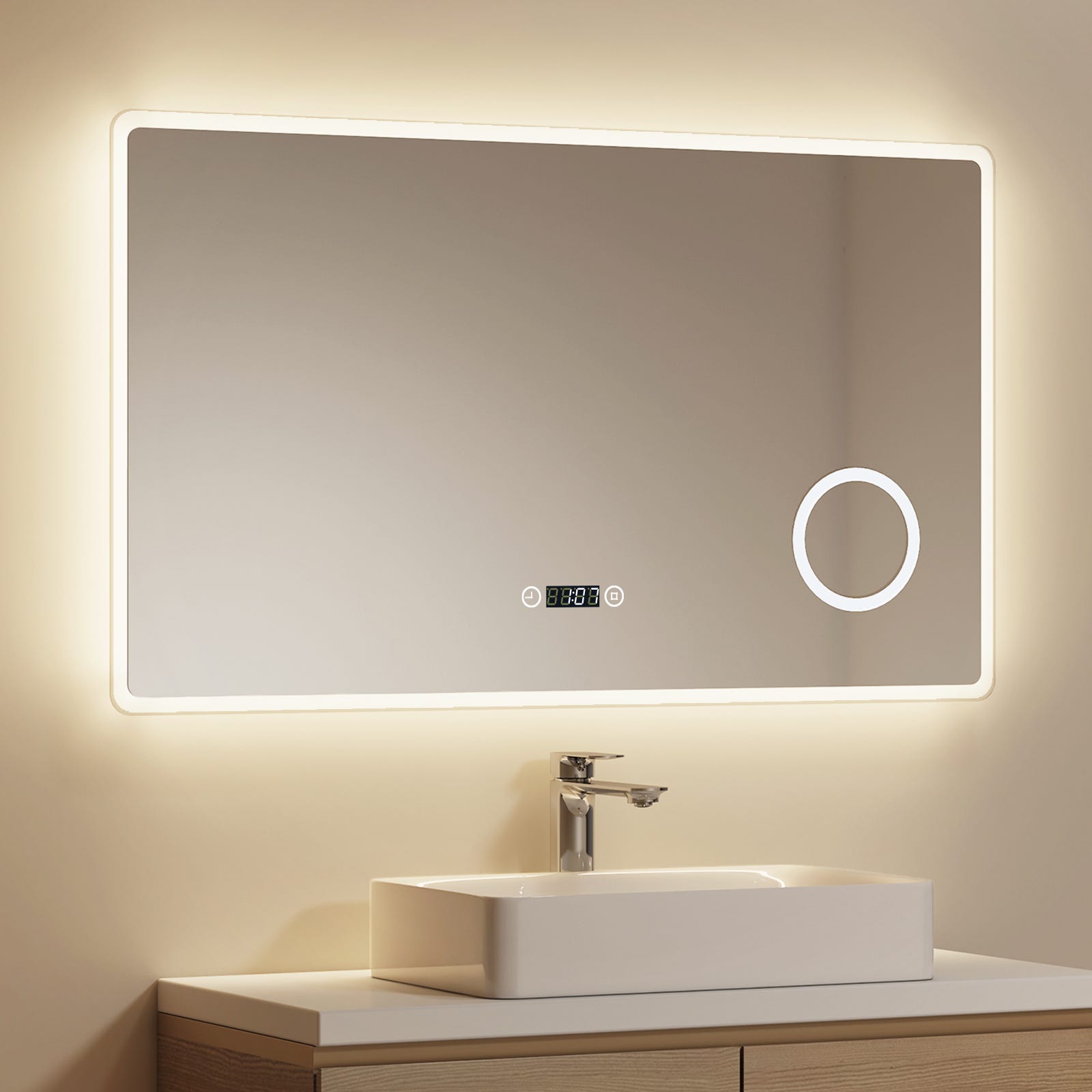 Specchio Da Bagno LED EMKE 120x60 Cm Con Luce Calda/fredda E Funzione Anti-appannamento