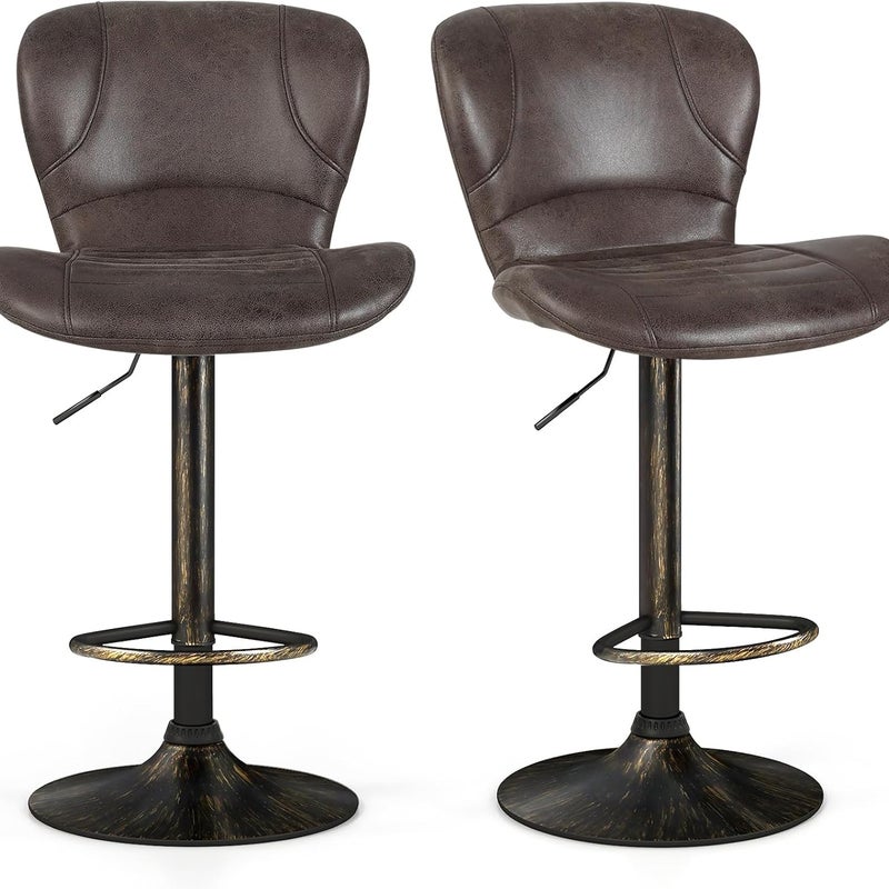 Zestaw 2 Obrotowych Stołków Barowych, Industrialnych Krzeseł Barowych z Imitacji Skóry z Metalową Ramą, Ergonomicznym Oparciem i Regulowaną Wysokością
