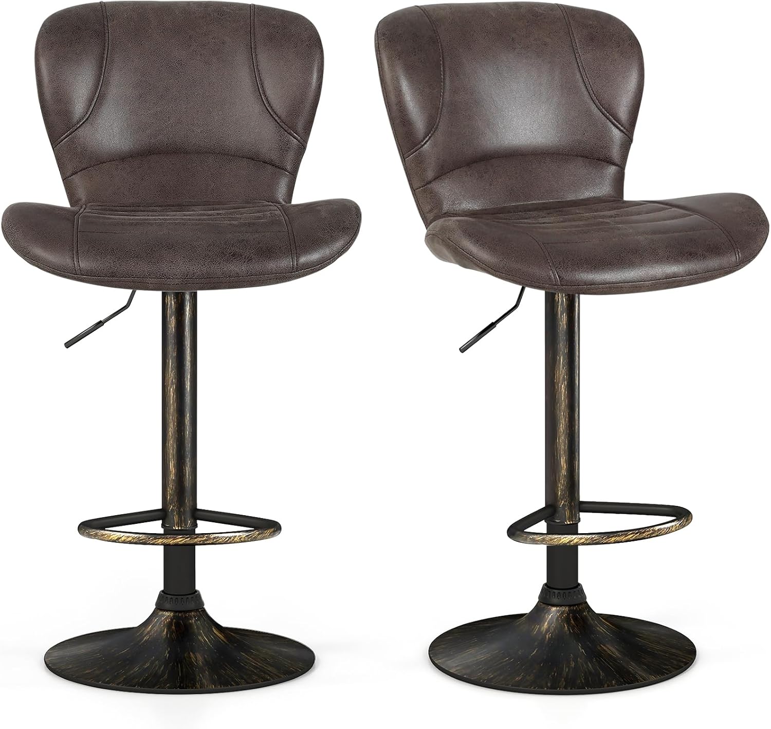 Zestaw 2 Obrotowych Stołków Barowych, Industrialnych Krzeseł Barowych z Imitacji Skóry z Metalową Ramą, Ergonomicznym Oparciem i Regulowaną Wysokością
