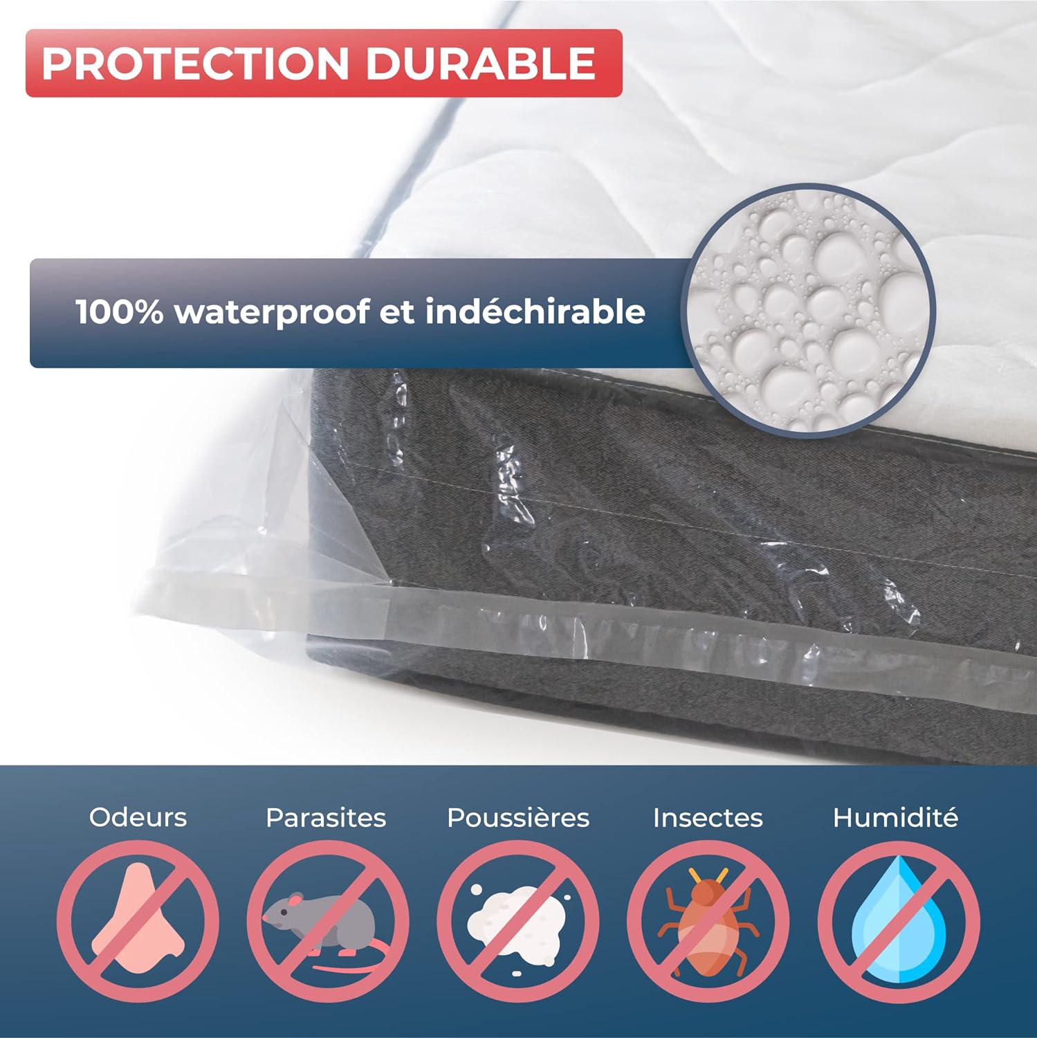Housse de Protection en Plastique pour Matelas avec Zip Pratique, Sac de Rangement Imperméable et Résistant aux Déchirures(150x200x25cm) - 4