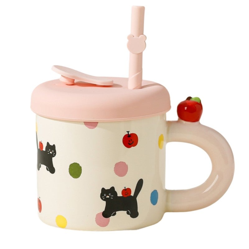 Cana din ceramica cu capac si pai Flippy, 380 ml, model B