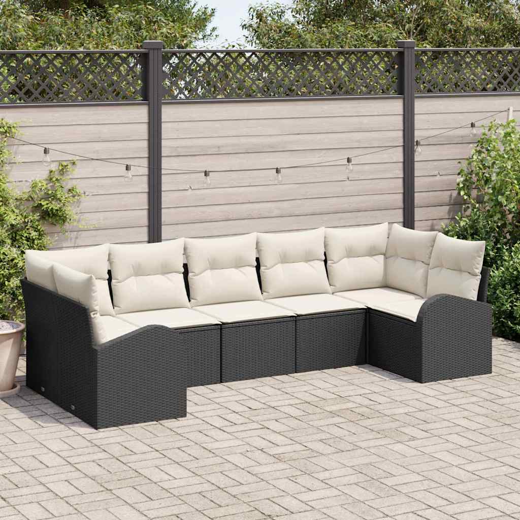 Zestaw Sof na Ogród z poduszką 7 pcs Czarny Rattan poli vidaXL