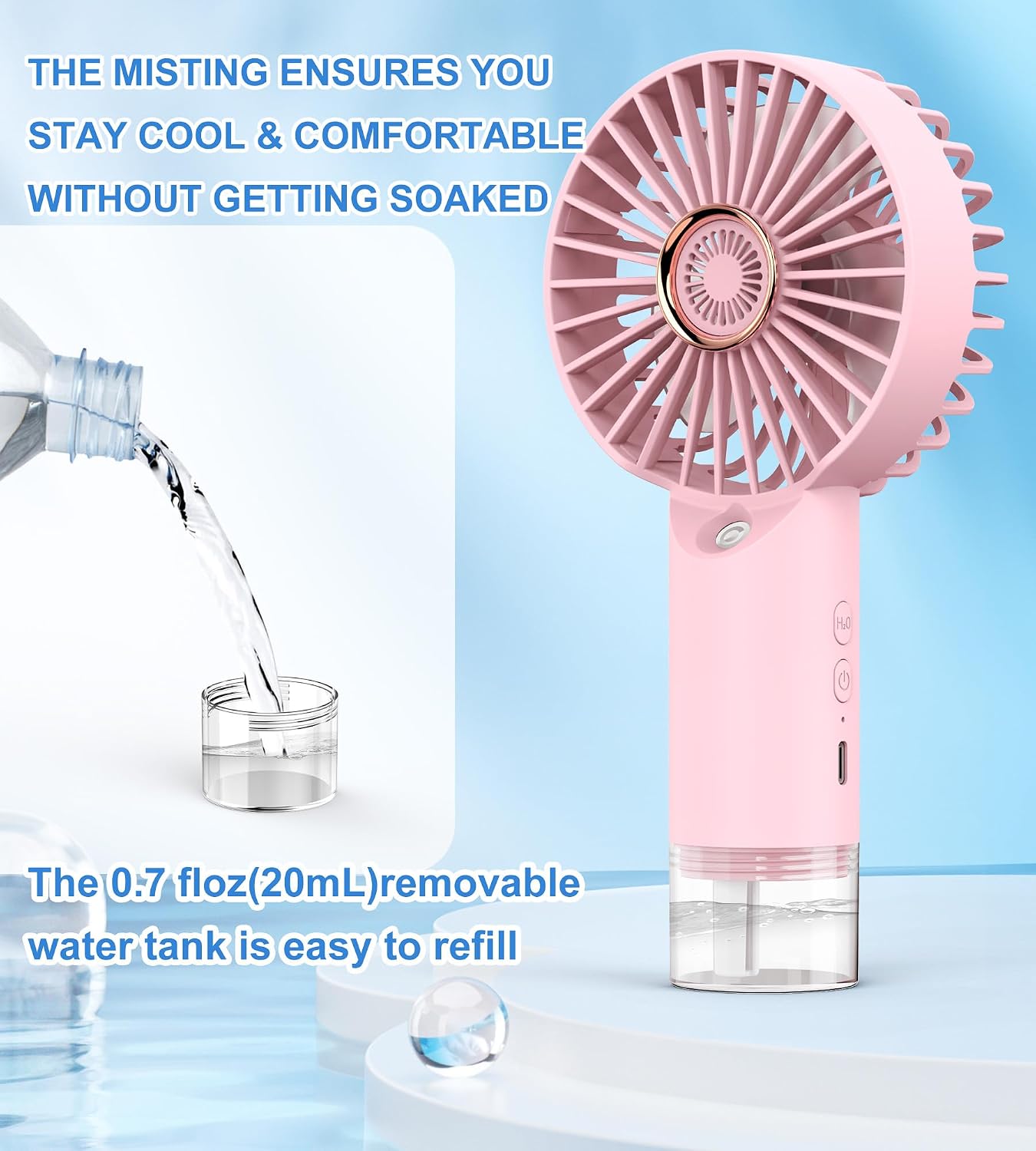 Mini Ventilateur à Main Portatif with Fonction humidification, Portable ...