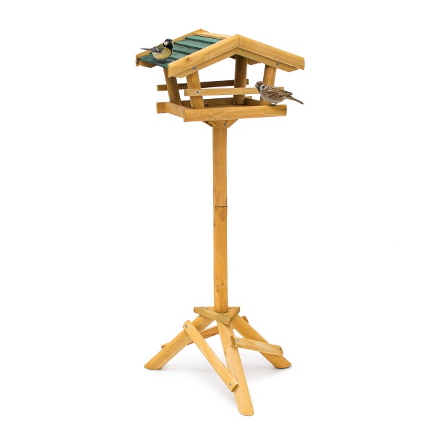 Relaxdays Nichoir à oiseaux pied Support de jardin Mangeoire en bois Déco H x l x P: 100 x 37 x 43 cm, avec toit vert
