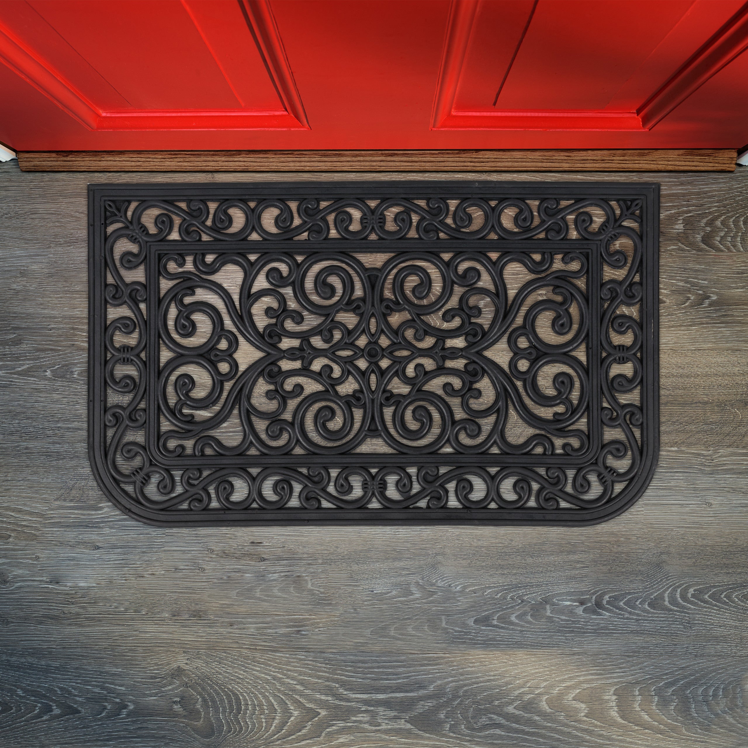 Paillasson caoutchouc, 45x75cm, antidérapant, résistant, caillebotis extérieur, tapis entrée, ornements, noir, Relaxdays - 2
