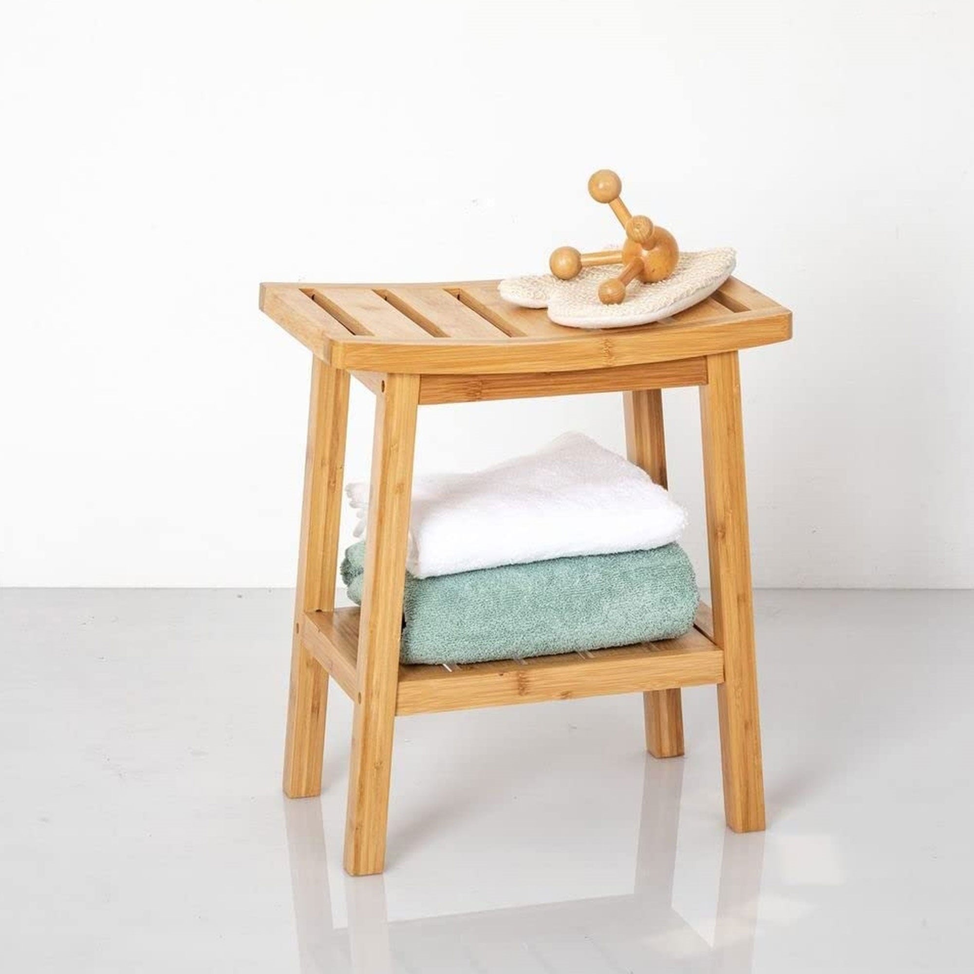 WELLHOME Sgabello Harmony in bambù in stile Zen giapponese, 46x39x25 cm - 5