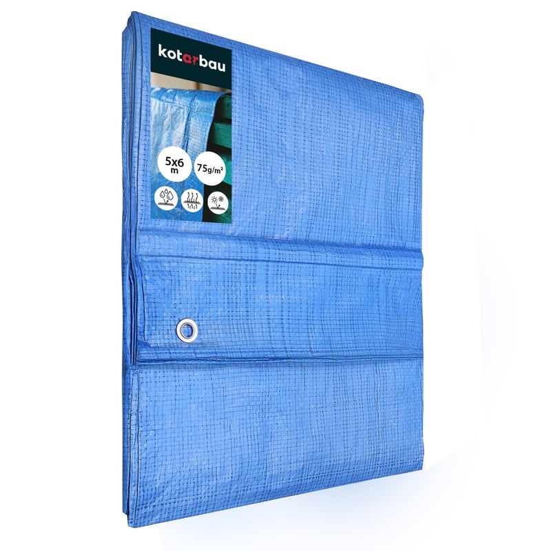 Plandeka 5x6m niebieska wodoodporna ochronna okrycie płachta 75g/m2 osłona - KOTARBAU