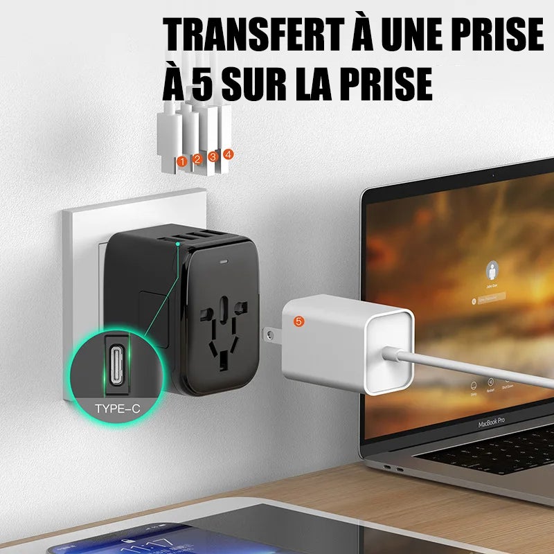 Adaptateur de voyage universel dans le monde entier, adaptateur de prise de voyage international avec Ports USB-C PD et USB-A QC, charge rapide - 3