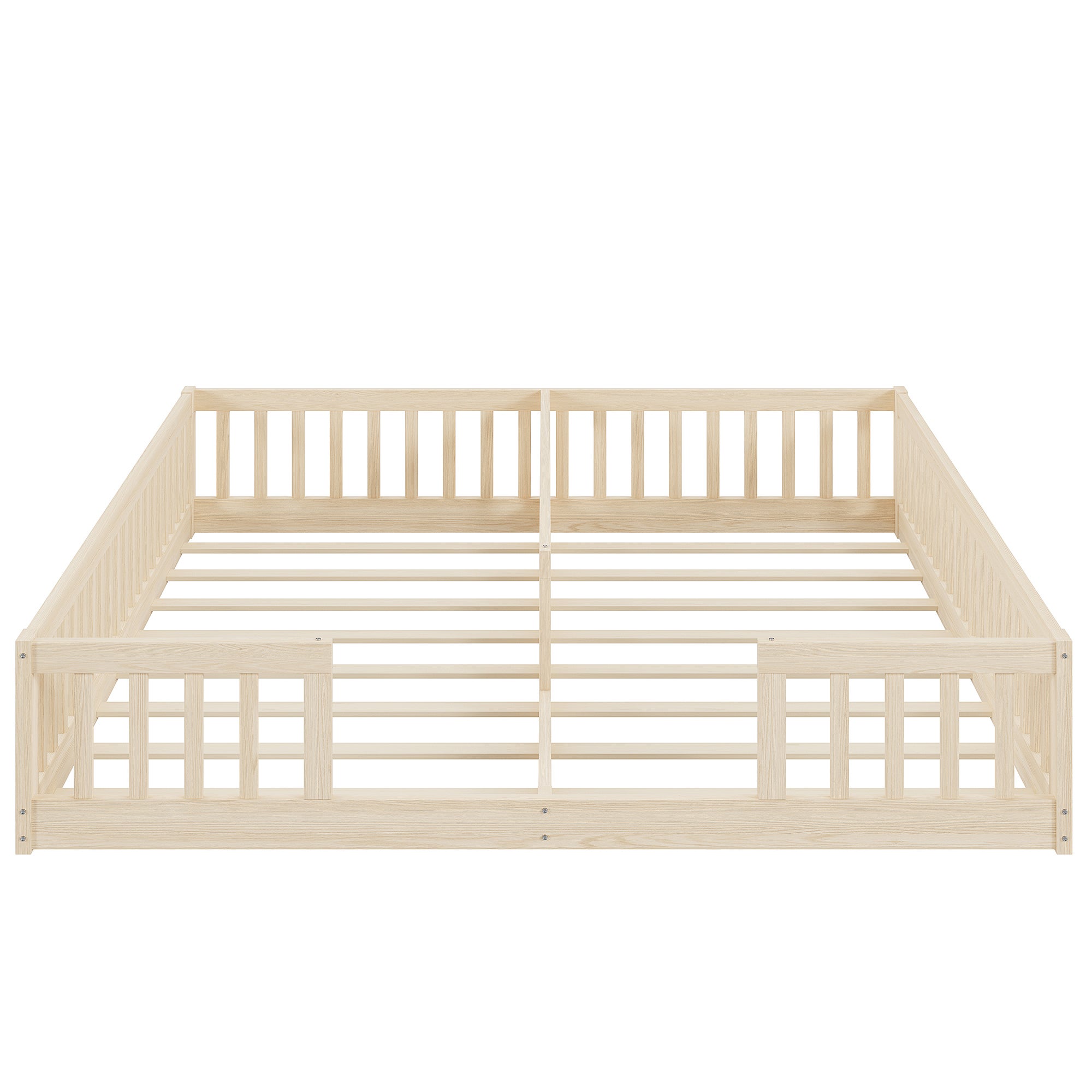 Montessori Lit de sol 90 x 200 cm avec barrières de sécurit, lit d'enfant 2 place, lit en bois avec sommier à lattes, Naturel (sans matelas) - 6
