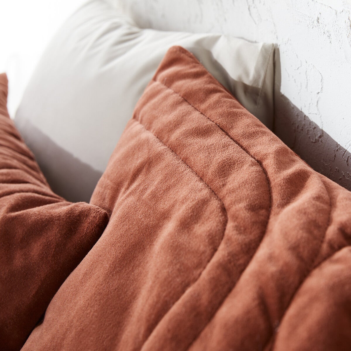 Couvre lit boutis matelassé velours coton Honorine - Terracotta - 230 x 250 cm - 5