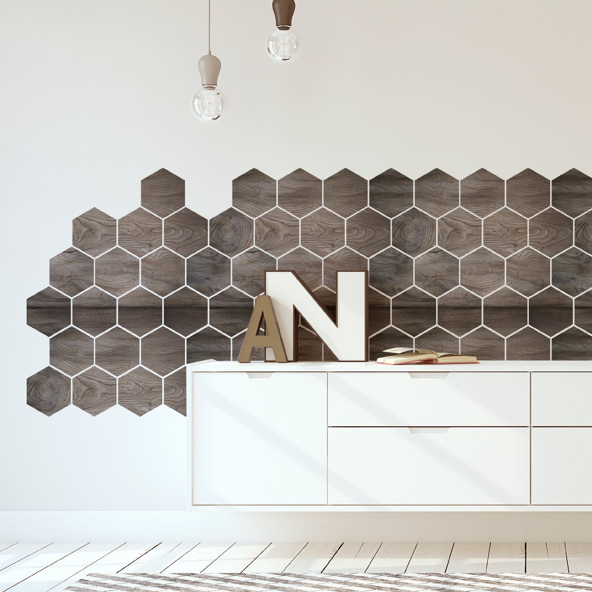 Adesivi piastrelle di cemento esagonali legno di alburno - Sticker adesivo - adesivi murali - 28stickershexagones15x13,5cm - 3