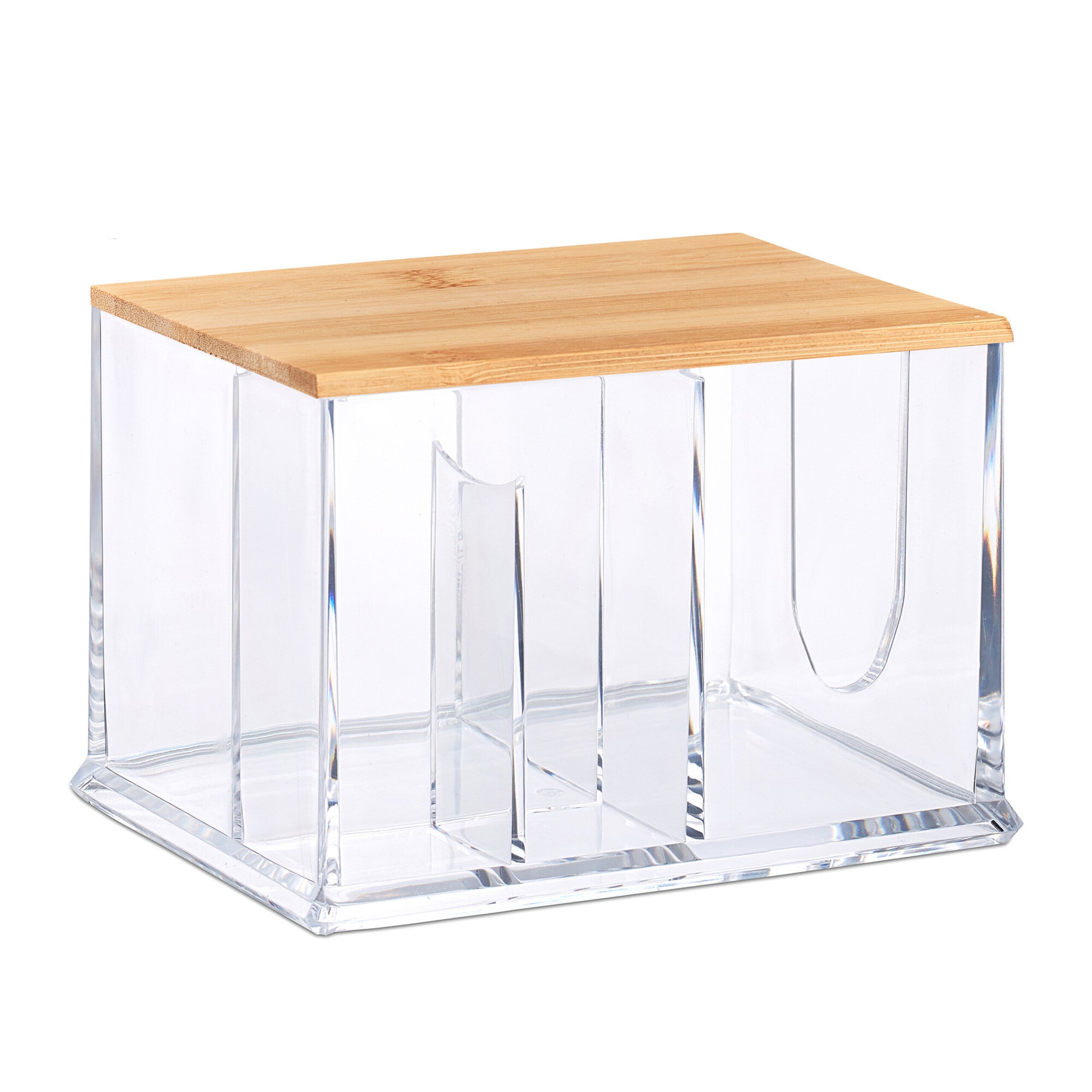Distributeur coton-tiges, acrylique, bambou, grande boîte, rangement, salle de bain, transparent/nature, Relaxdays - 9